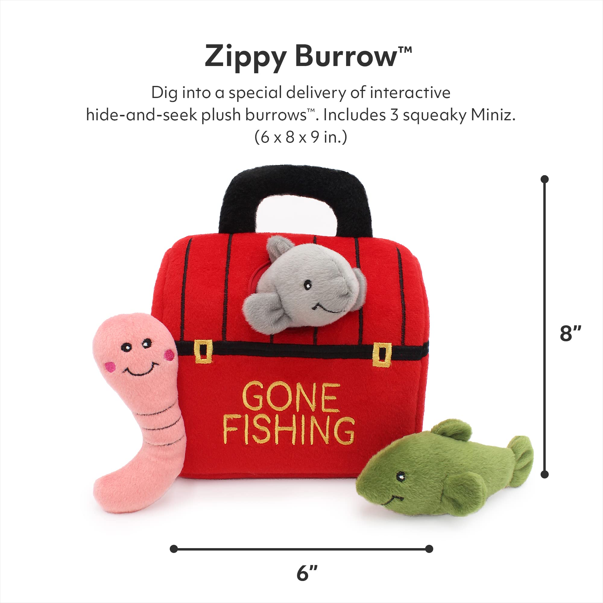 ZippyPaws Burrow, Fishing Tackle Box - Interactive Dog Toys for Boredom - Hide and Seek Dog Toys, colorful Squeaky Dog Toys for