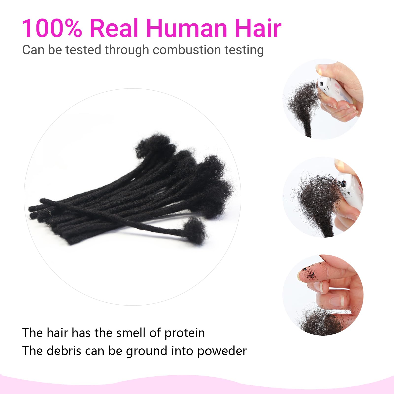 4 inch 0.6 cm Dreadlock Extensions Human Hair, 30 Strands Loc Extensions Human Hair for Women/Men/Kids