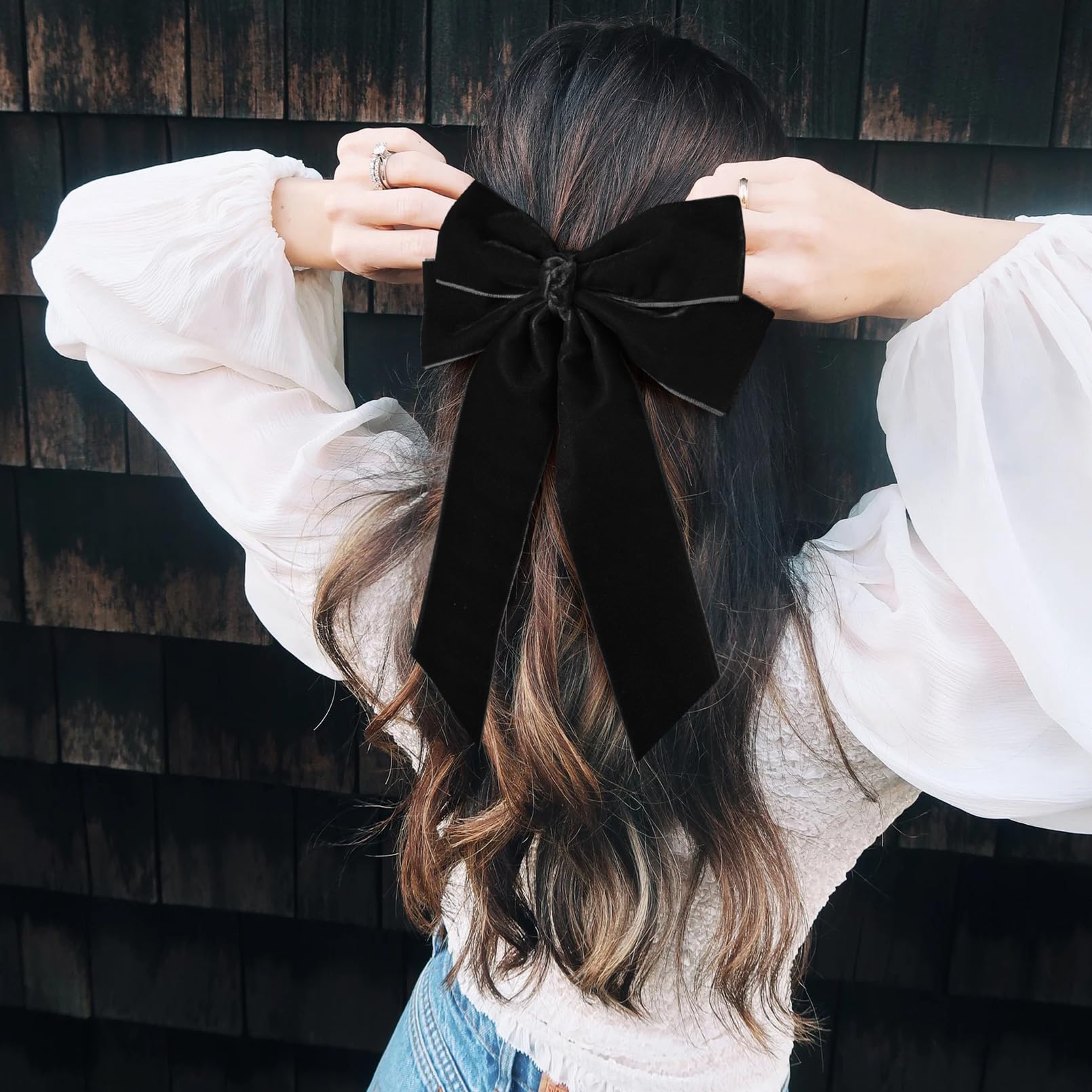 2Pcs Velvet Hair Bows Hair Ribbon Clips Black Beige Big Fall Alligator Clips Hair Accessories For Women Girls Toddlers Kids Baby