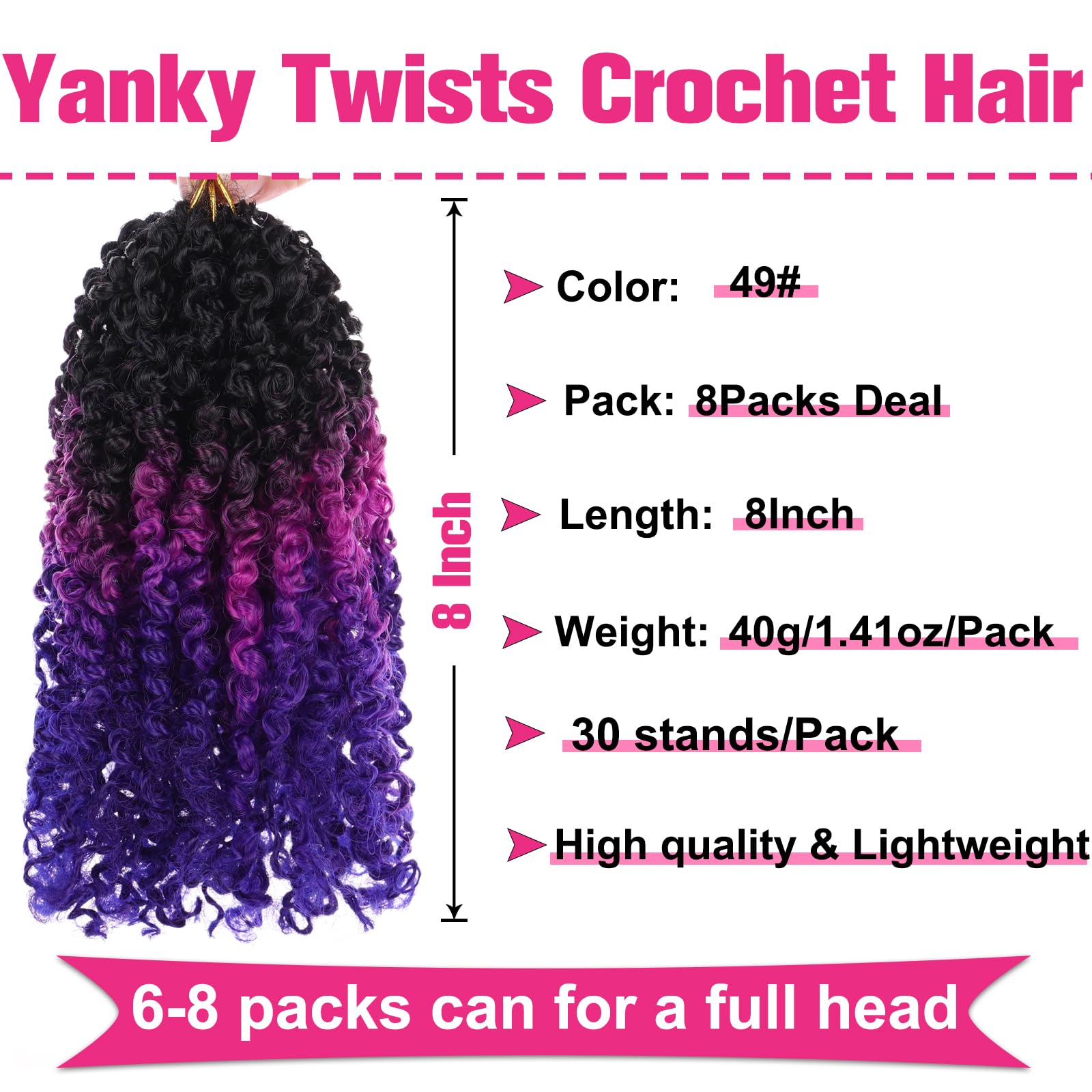 Union Beauty Crochet Hair 8 Inch Passion Twist 8 PCS Ombre Black Purple Blue Synthetic Extensions