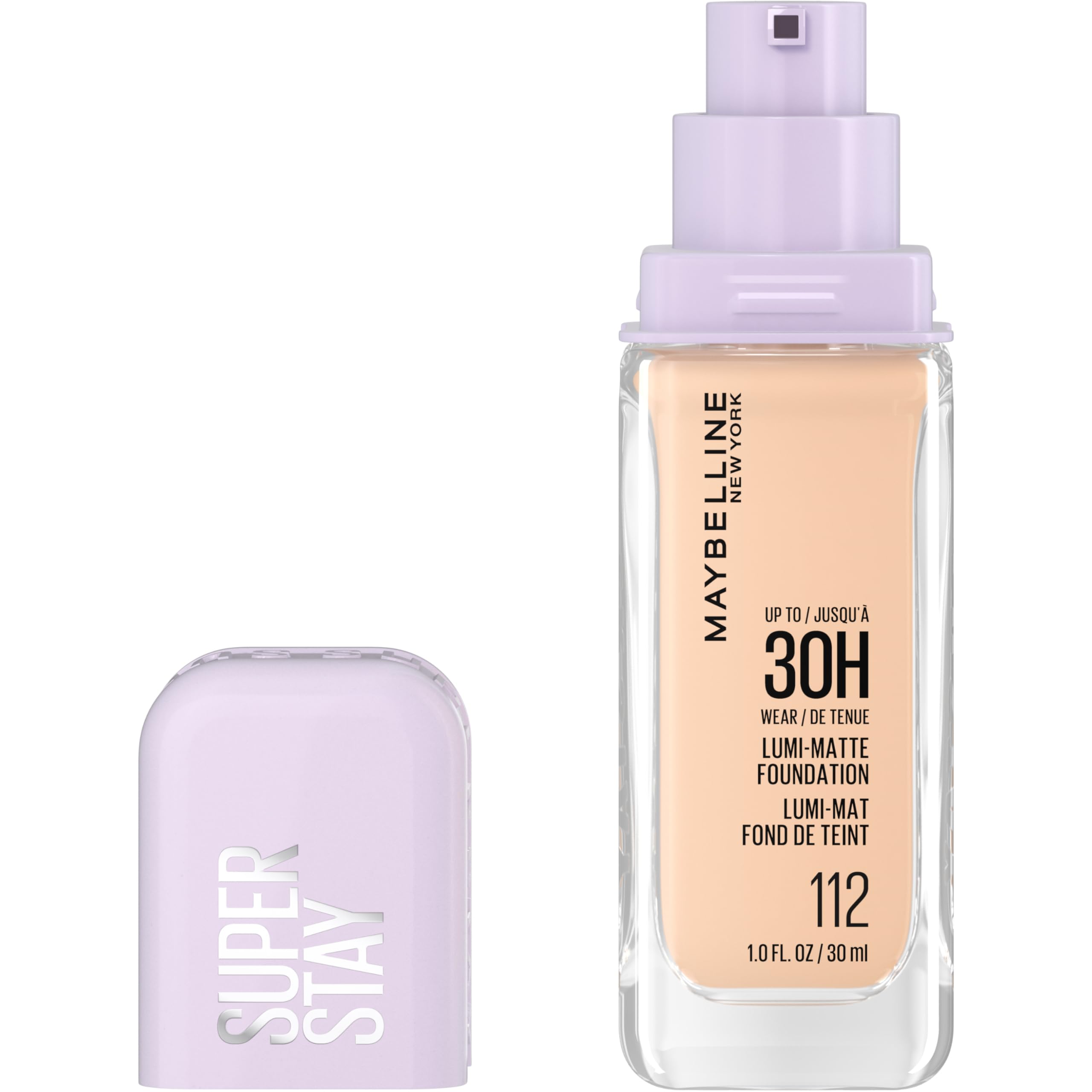 Maybelline Super Stay Lumi-Matte Foundation, Lightweight and Buildable Full Coverage Foundation Makeup For Up To 30HR Wear, 112,