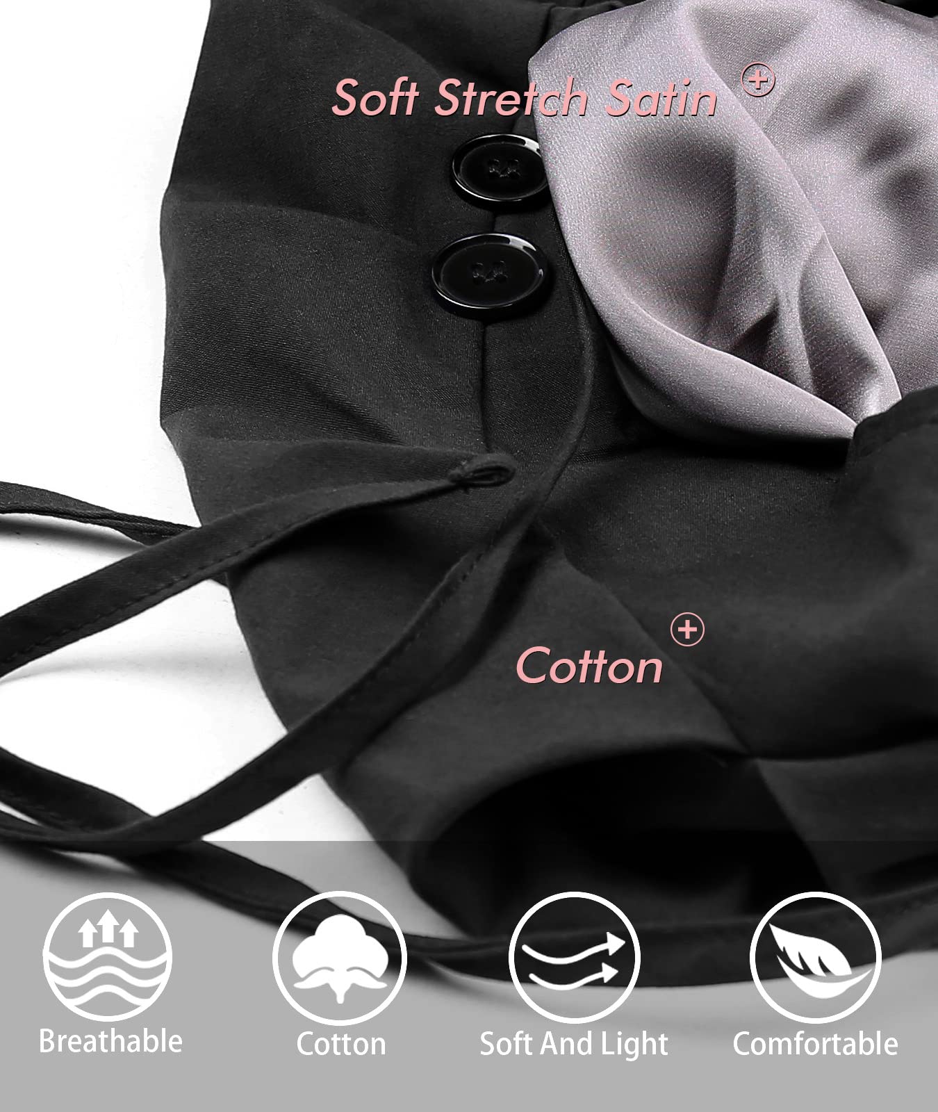 Satin Lined Work Cap for Long Hair Women with Button Silk Lined Working Cap Ponytail