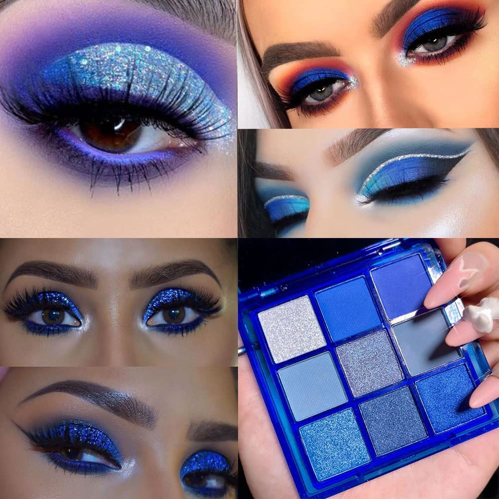Amy'S Diary Blue Eyeshadow Palette Glitter Eye Shadow Makeup,Navy Blue Eyeshadow Shiny Sparkle Shimmer Glitter Blue Eyeshadow Wa