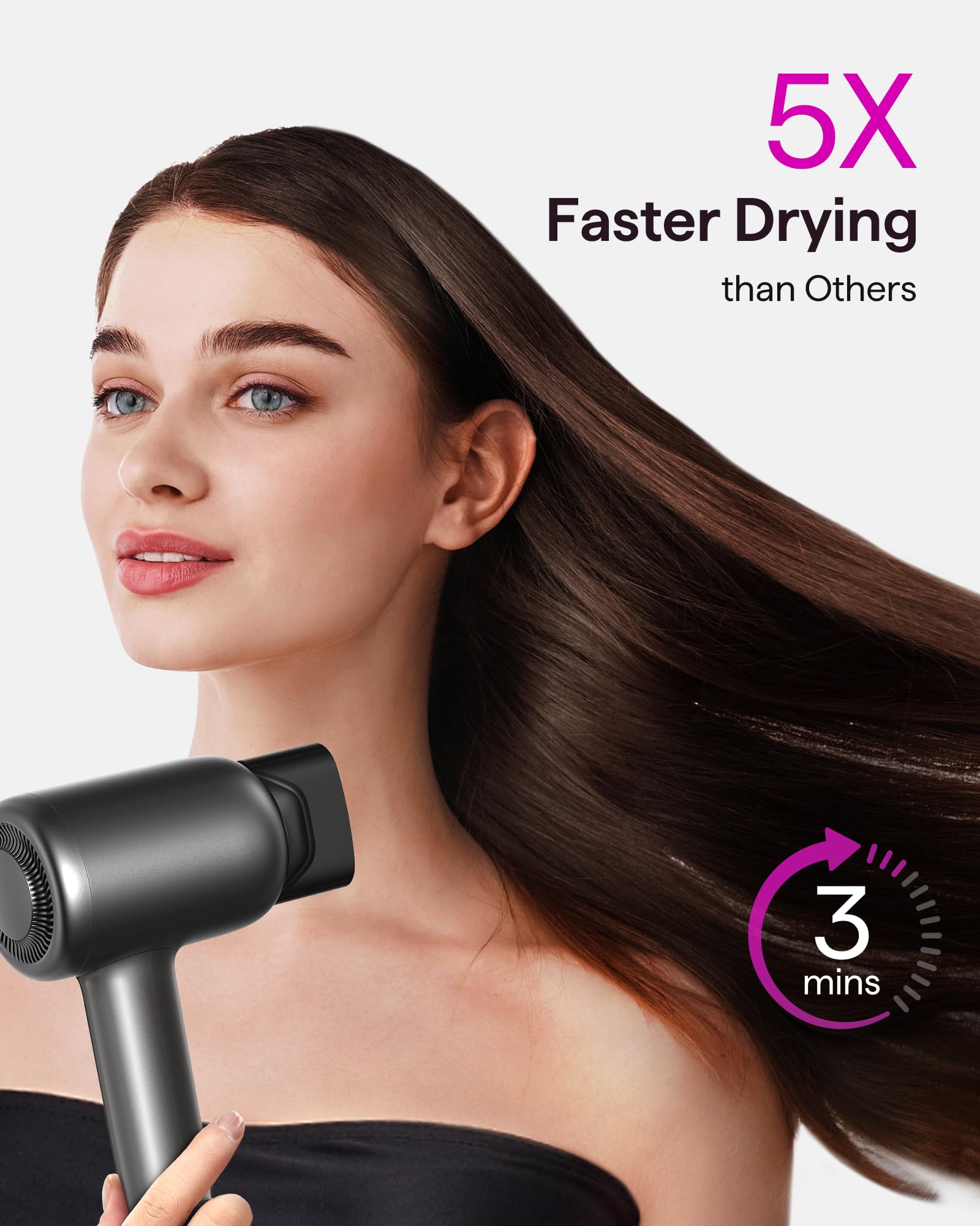 Hair Dryer, Wavytalk Hair Dryer with Diffuser Pro Fast Drying Hair Dryer 110,000 RPM with 2 Attachments, Professional Ionic Ligh