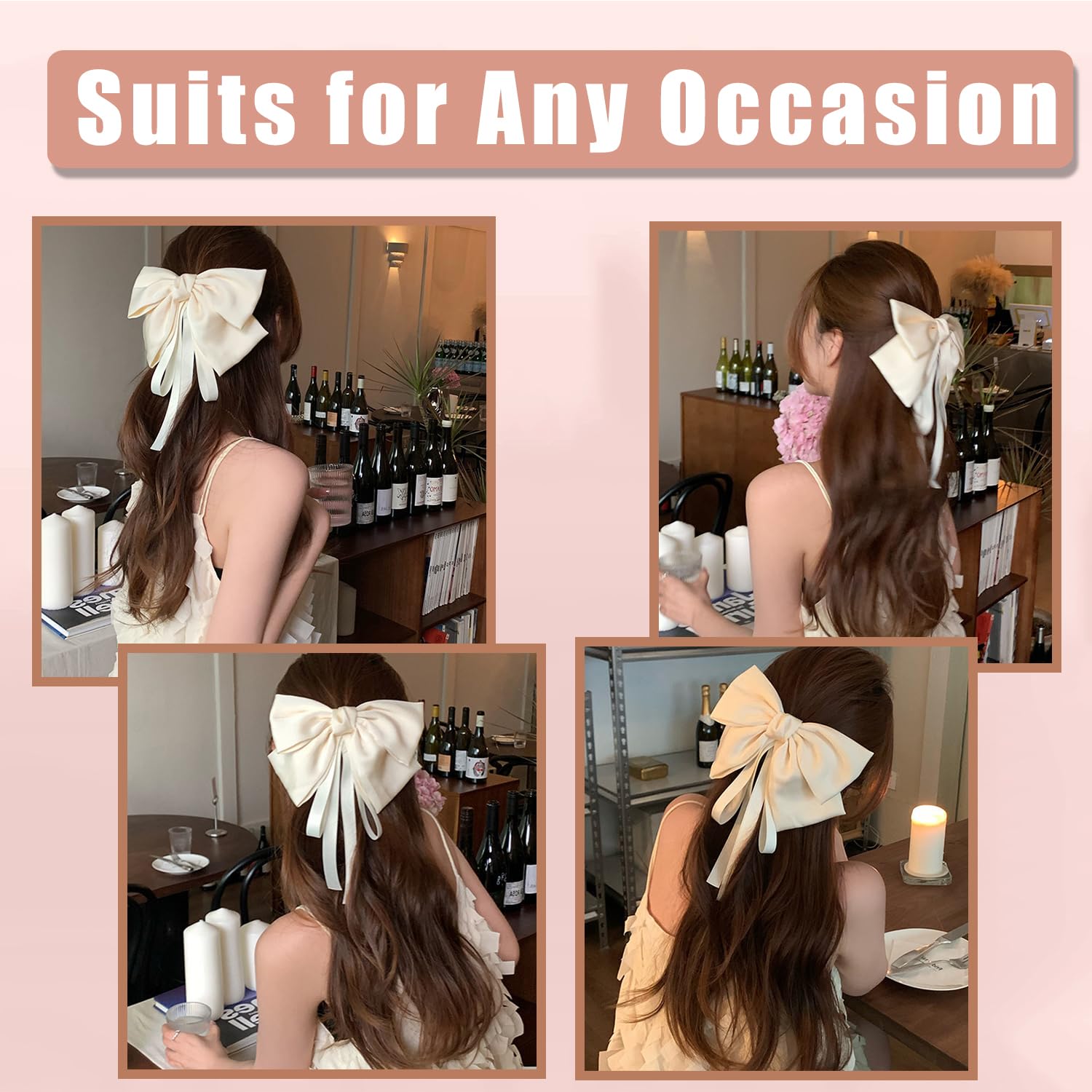 Seneeel Large Hair Bows 3 Pcs, Hair Bows For Women, Oversized Long-Tail Cute Aesthetic Hair Accessories, Big Bows For Girls (Bla