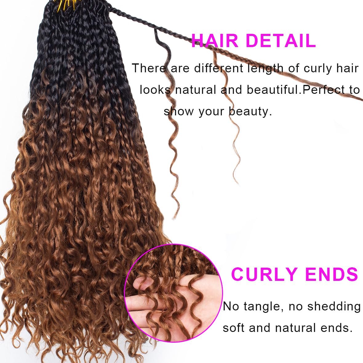 Unionbeauty 18 Inch Boho Box Braids Crochet Hair Pre-Looped 8 Pcs Messy Goddess Braids Curly Ends Bohemian Hippie Locs Crochet B