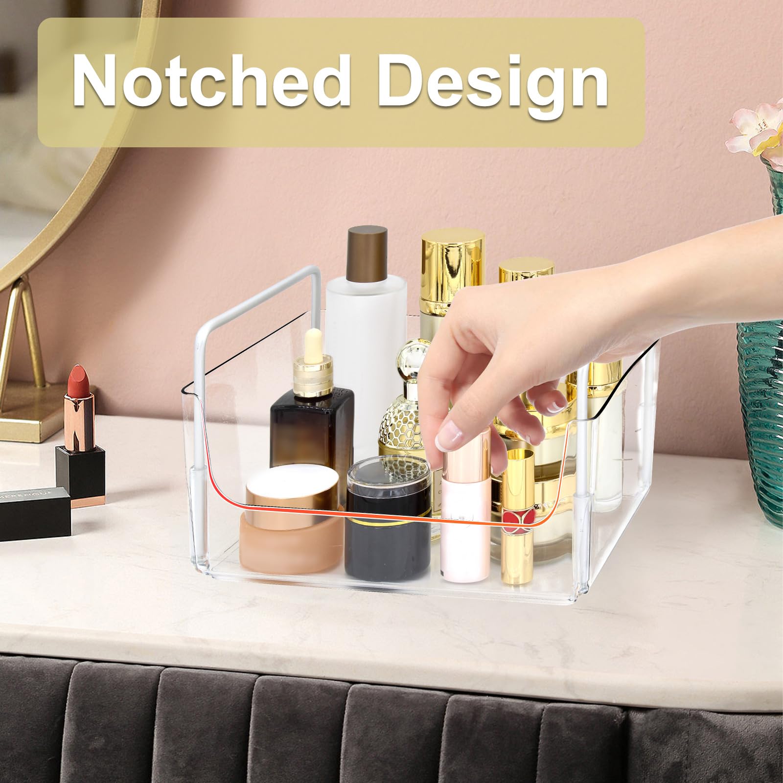 JONKASIPA Clear Makeup Organizer Tray with Handles Bathroom & Vanity Storage for Cosmetics, Skincare - Countertop Organizer Kitc