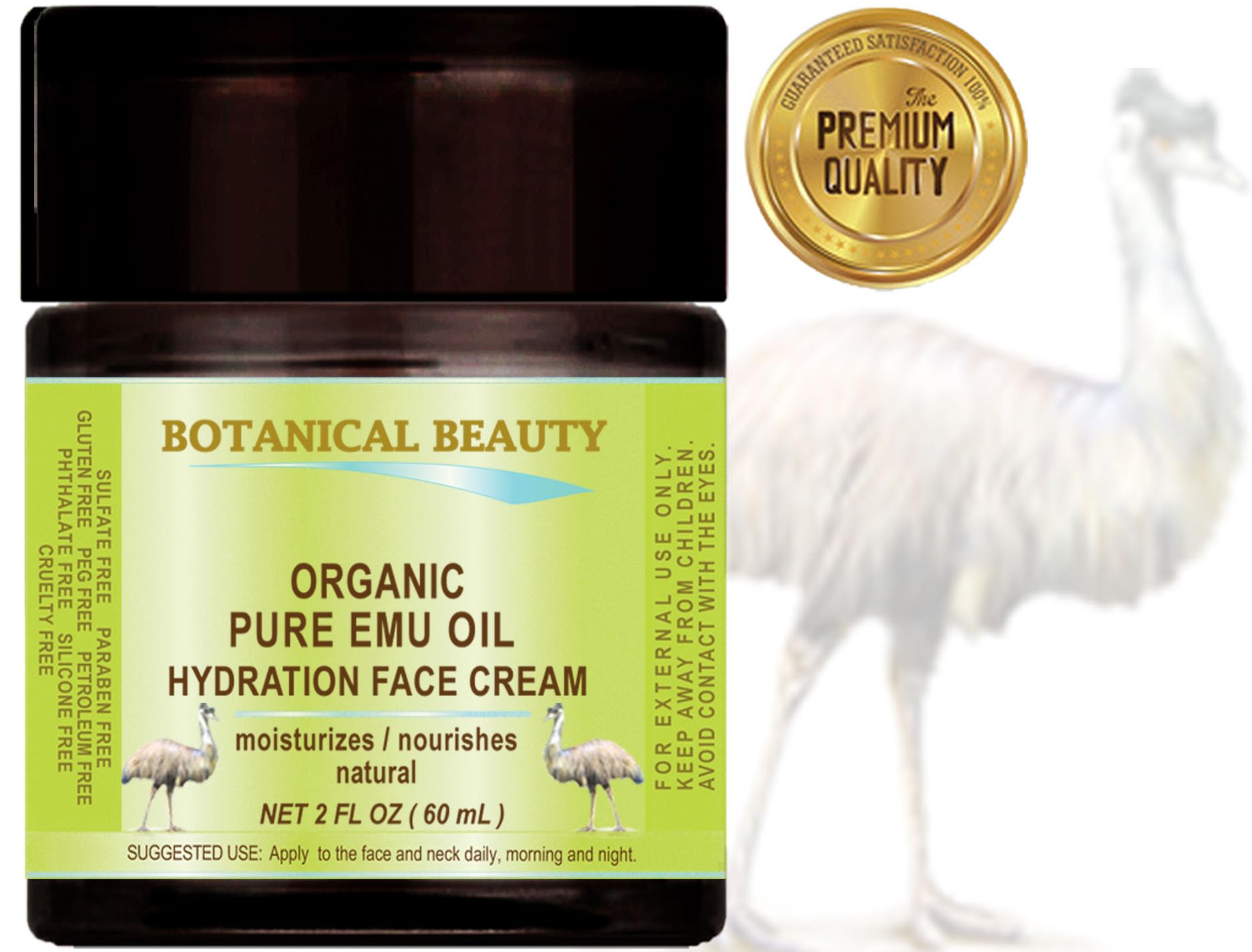 ORGANIC PURE EMU OIL HYDRATION FACE CREAM For Normal - Dry - Sensitive Skin. Moisturizing and Nourishing. 2 Fl. oz. - 60 ml by B