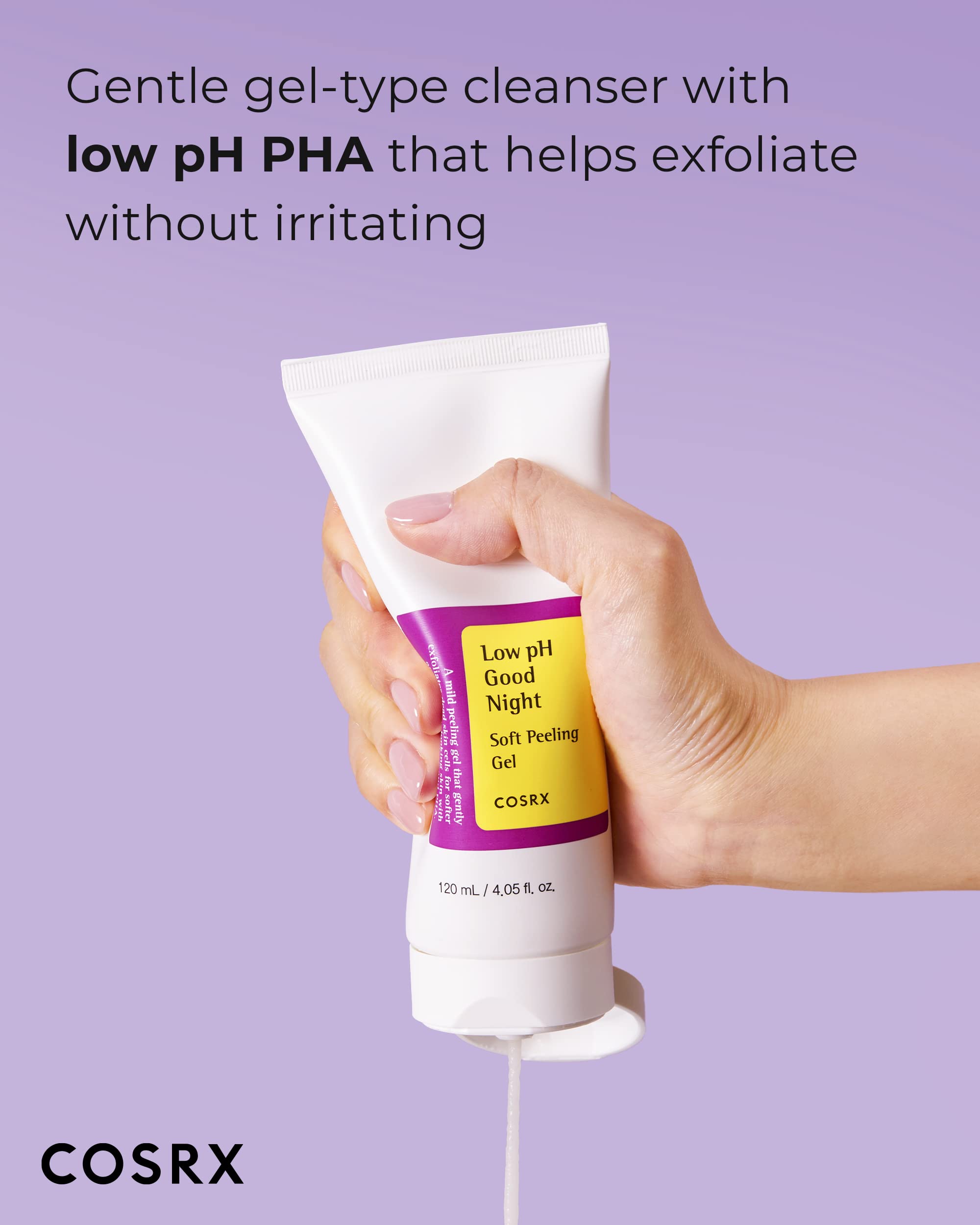 Cosrx Low Ph Good Night Soft Peeling Gel, 4.05 Fl Oz / 120Ml, Mildly Exfoliating Pha For Sensitive Skin With Natural Cellulose,