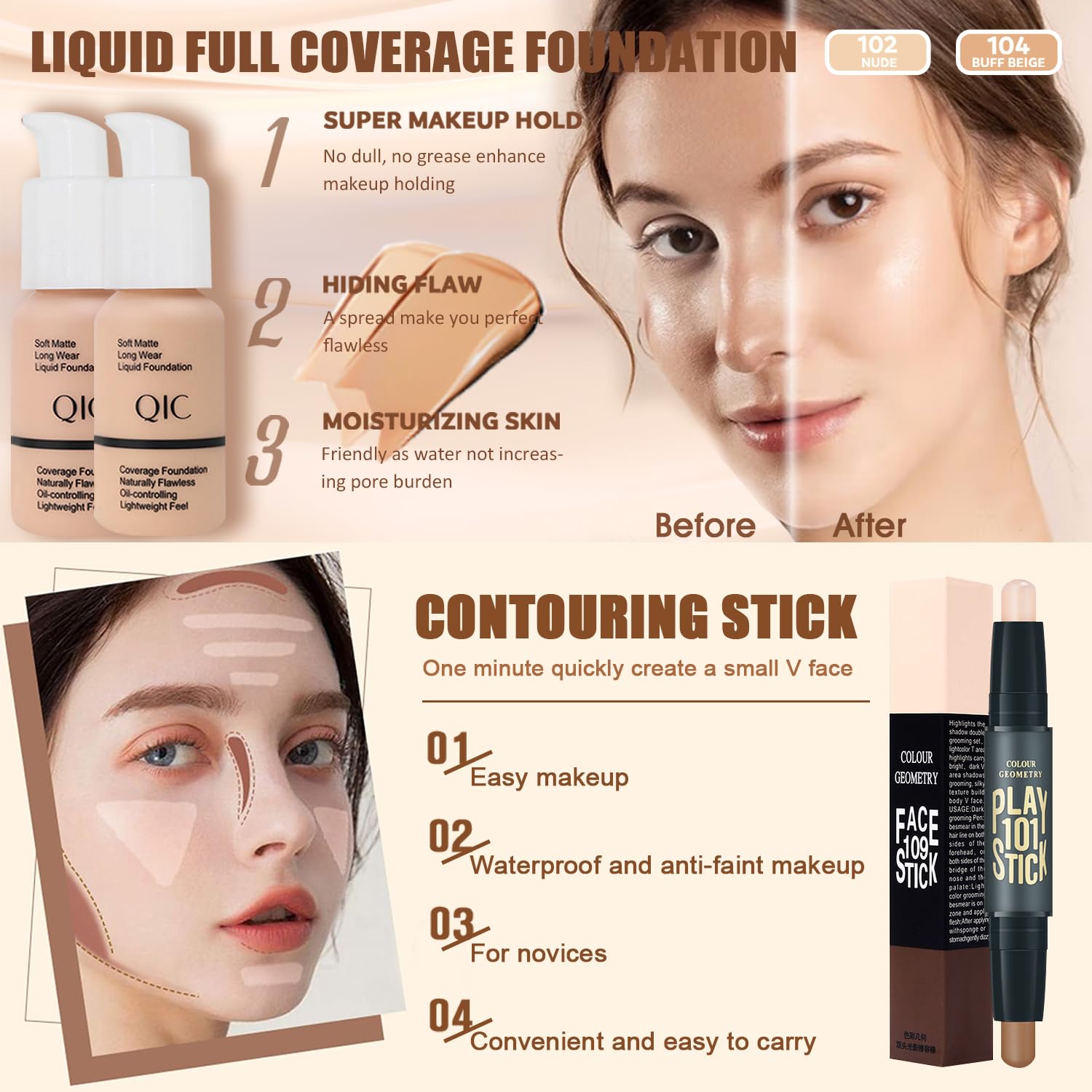 All In One Makeup Kit For Women,Includes Naked Eyeshadow,Liquid Foundation,Lipstick Set,Mascara,Makeup Brush,Makeup Sponge,Eyebr