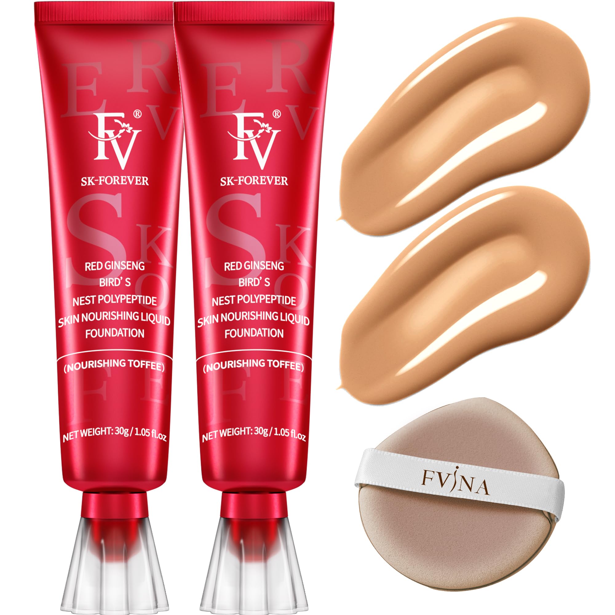 Fv 2 Pack Hydrating Liquid Foundation Makeup, Waterproof & Lightweight, Natural Finish With Medium Coverage, Ideal For Dry And N