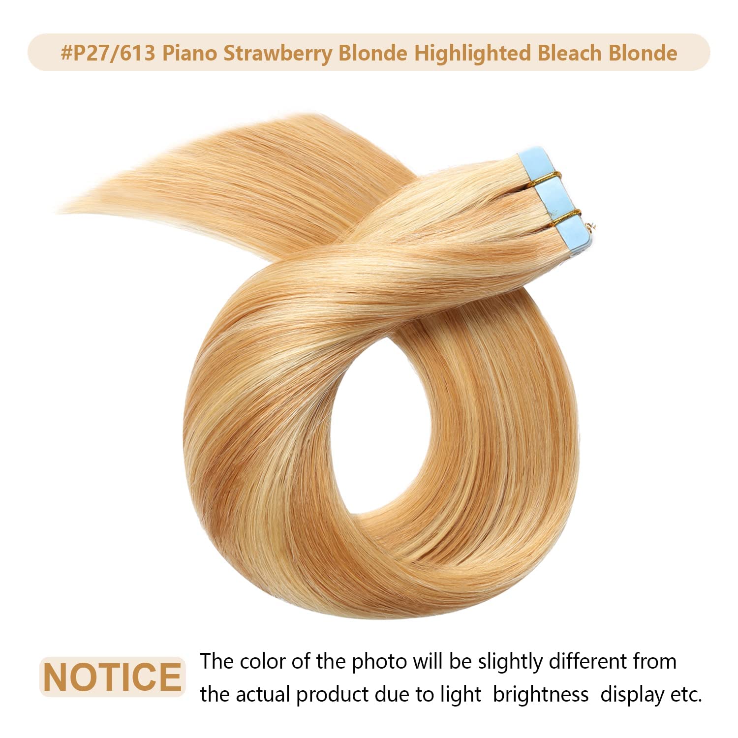 Yilite Tape In Human Hair Extensions 24 Inches 50G 20Pcs Strawberry Blonde #27 Highlighted Bleach Blonde #613 Piano Color, #P27/