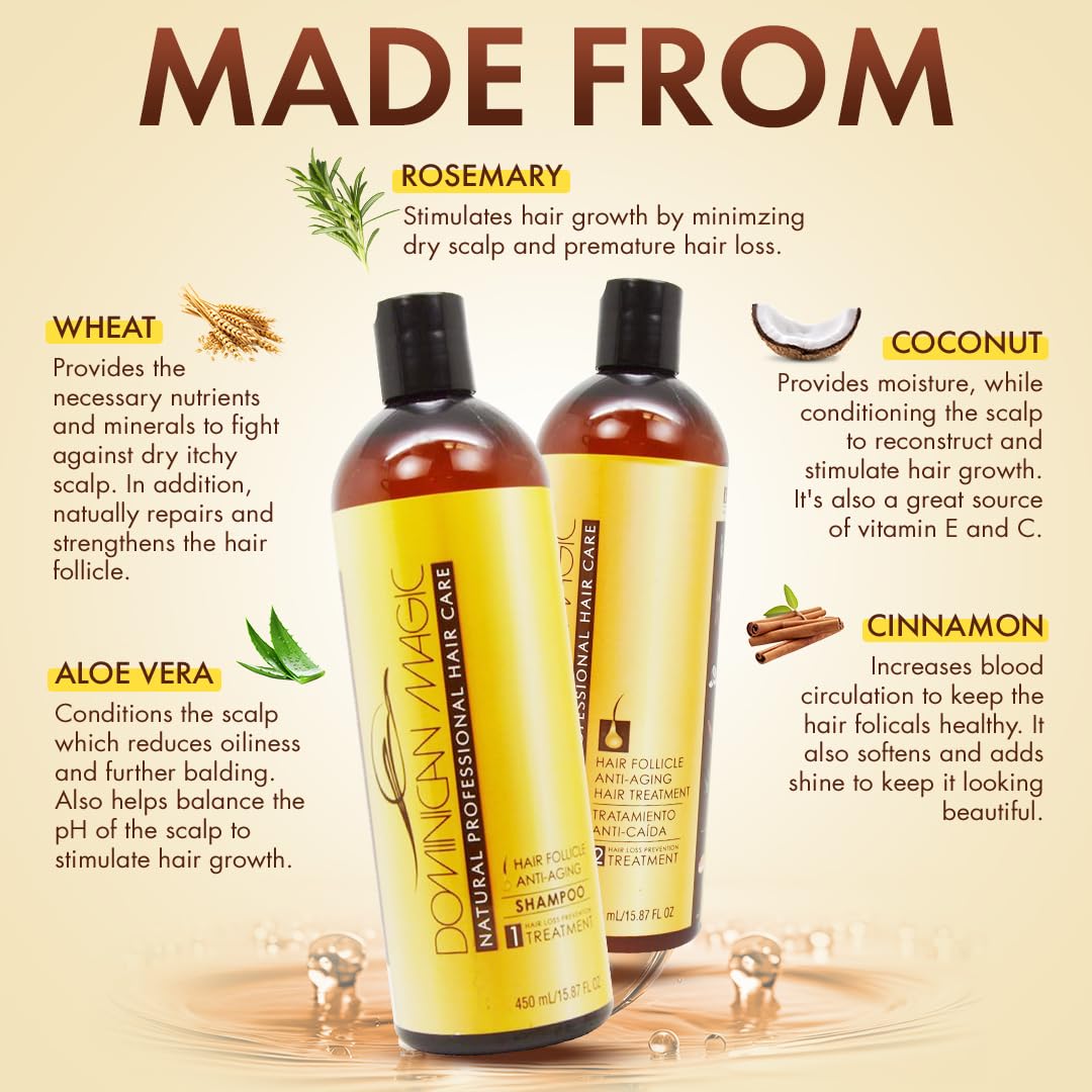 DOMINICAN MAGIC Hair Follicle Anti-aging Shampoo, Strenghtening Shampoo with Rosemary to Stimulate Hair Growth, 15.87 Oz, 15.87
