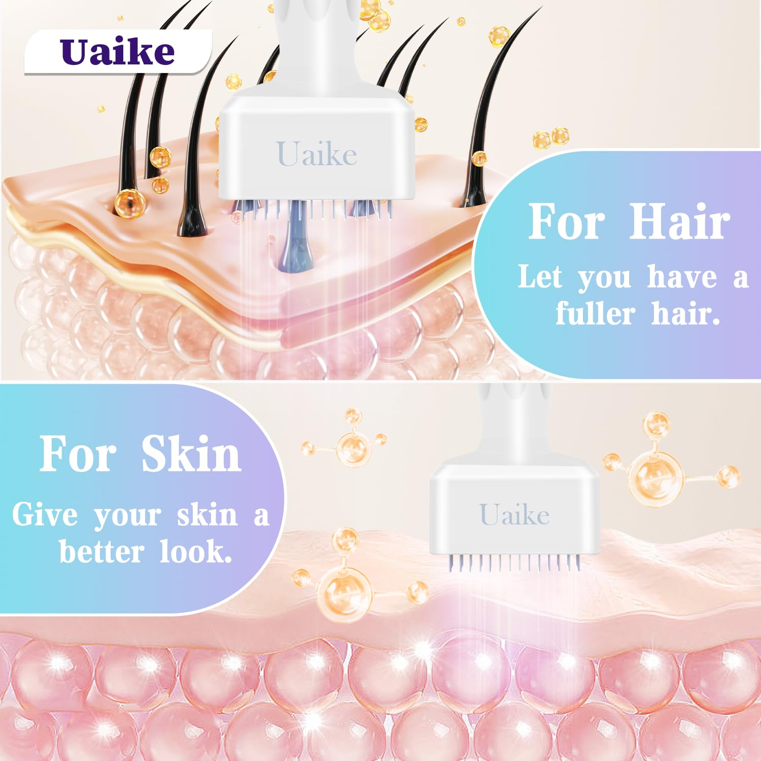 Uaike Microneedling Derma Stamp for Hair, Beard, Scalp & Face, Home Use Microneedle Roller Dermastamp for Women and Men