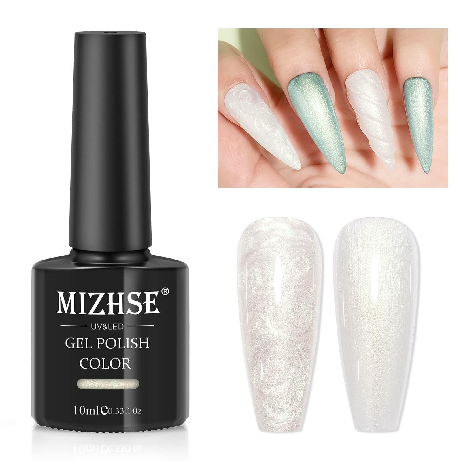 MIZHSE Pearl Top Coat Gel Nail Polish, Mermaid Glitter Nail Gel Polish Shiny Shell Thread Drawing Soak Off UV LED Nail Gel for N