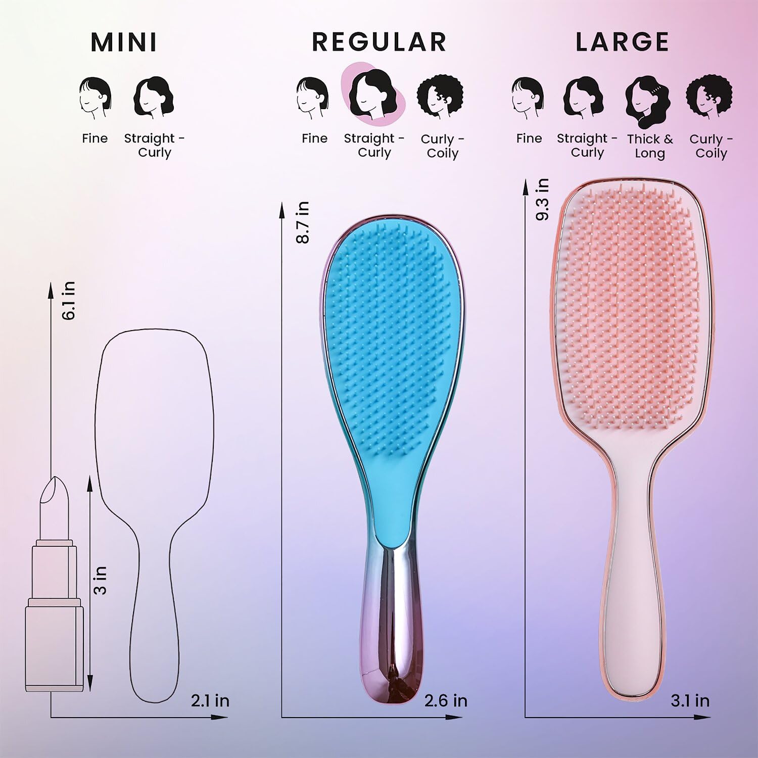 BELISIMO Ultimate Detangler Brush - Medium, Flexible Bristles for Thick, Curly, or Straight Hair - Blue - Pain-Free Detangling for Women & Kids