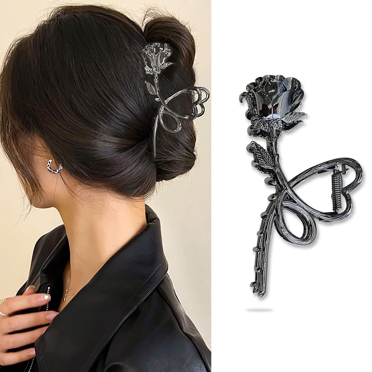 Rose Metal Hair Claw Clips, 1Pc Flower Non-Slip Hair Claw for Thin/Thick Hair - Fashionable Hair Styling Accessory for Women and