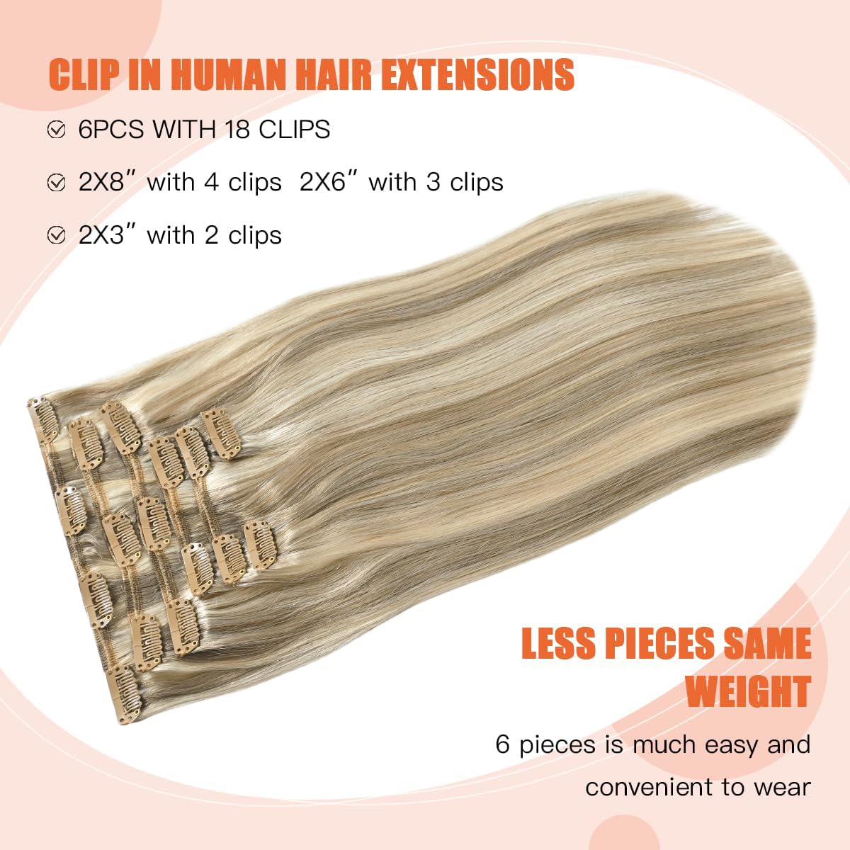 UGOTRAYS Blonde Clip in Hair Extensions Real Human Hair - 20 inch 100g Ash Blonde Mixed Bleach Blonde Straight 7pcs Double Weft