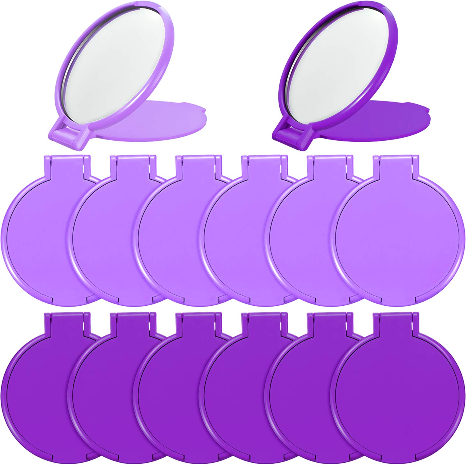 24 Pieces Mini Folding Round Compact Mirror Portable Pocket Makeup Mirror Bulk for Women Travel Daily Use, 2 Colors(Dark Purple,