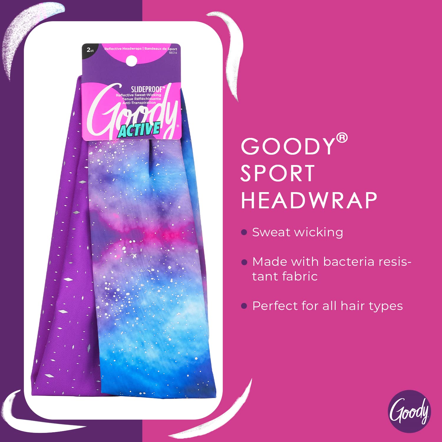 GOODY Sports Headwrap - 2 Pack, Reflective Galaxy - Soft and Strong for a Comfortable Fit - for All Hair Types - Ouchless Hair A