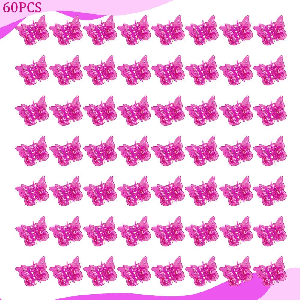 Ahoney 60PCS Mini Butterfly Hair Clips for Hair with Box Glitter 90s Y2k Pink Hair Accessories for Girls Women (Hot Pink)