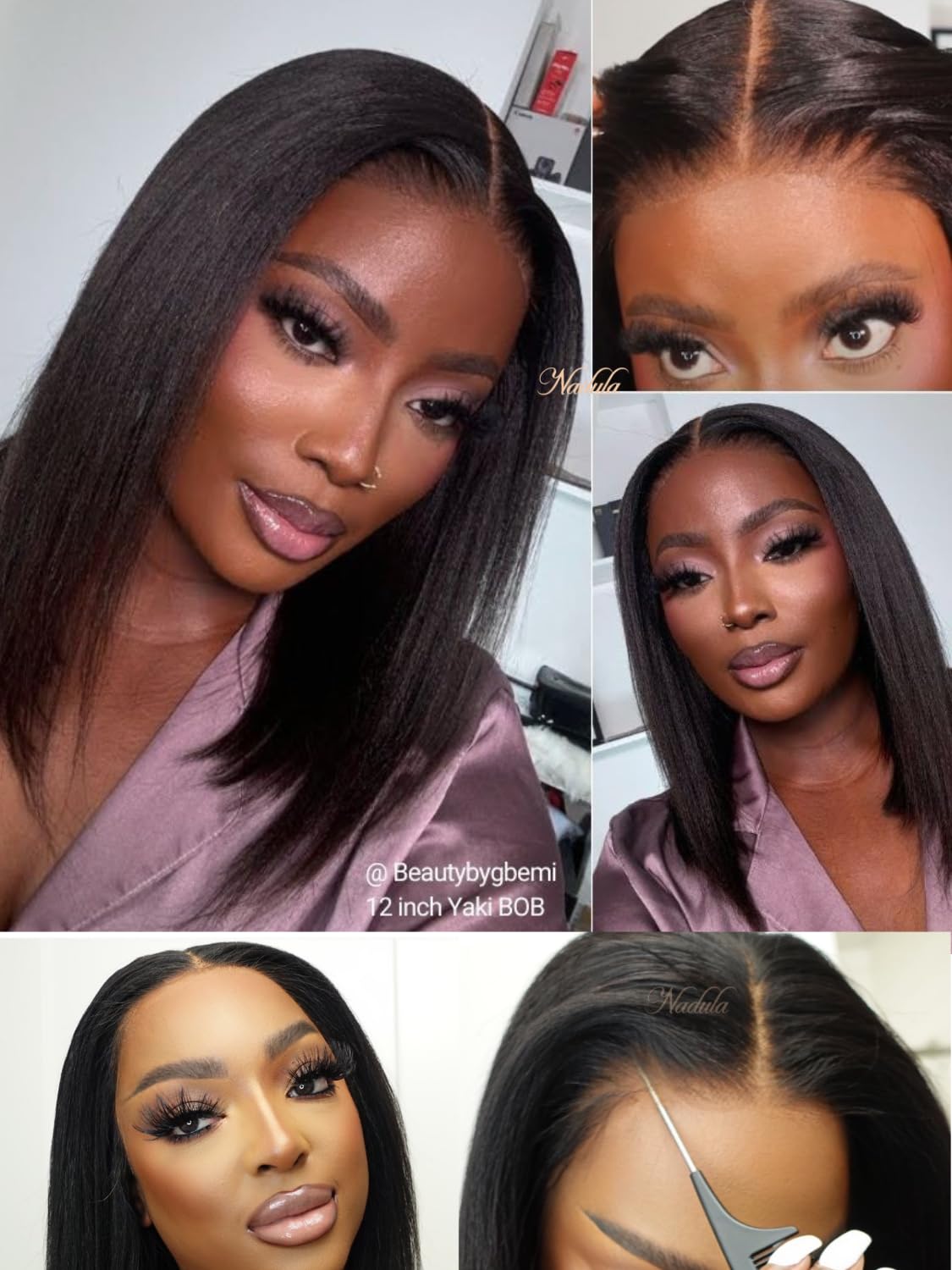 Nadula Bye Bye Knots Glueless Yaki Straight Bob 7X5 Lace Front Wigs Human Hair Pre Plucked Invisible Knots Pre Everything 3S Rea