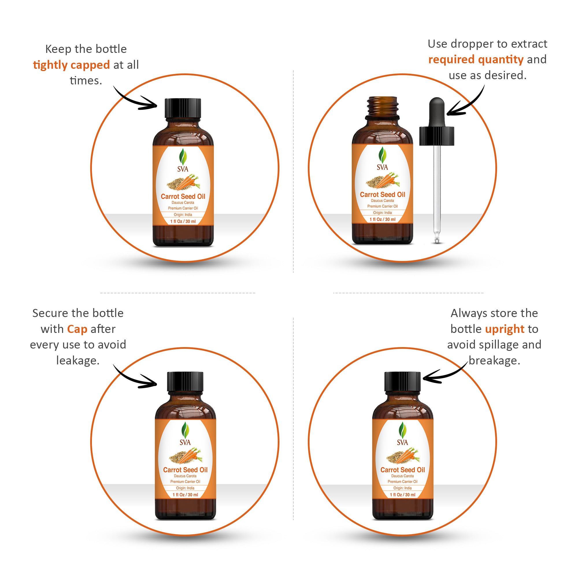 Sva Carrot Seed Oil - 1 Fl Oz - 100% Natural Cold Pressed Carrot Oil - For Face, Skin Care, Hair Care, Scalp Massage & Body Mass