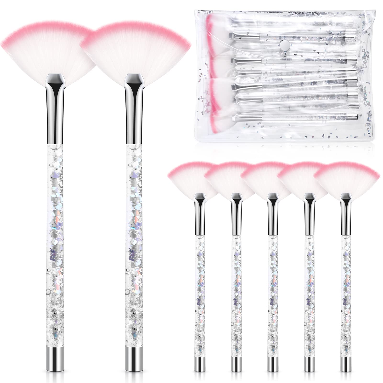 12 Pcs Fan Brushes for Facial Mask Brushes with Glitter Quicksand Handle Cosmetic Facial Fan Brushes Soft Facial Mask Brush Appl