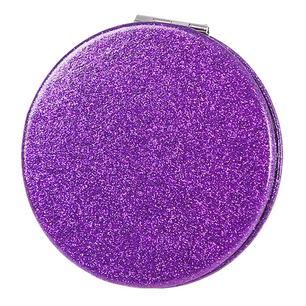 Mpowtech Cute Purple Compact Mirror For Women,Magnifying Travel Mirror With Glitter,Leather Small Pocket Mirror,Portable 2 X 1X