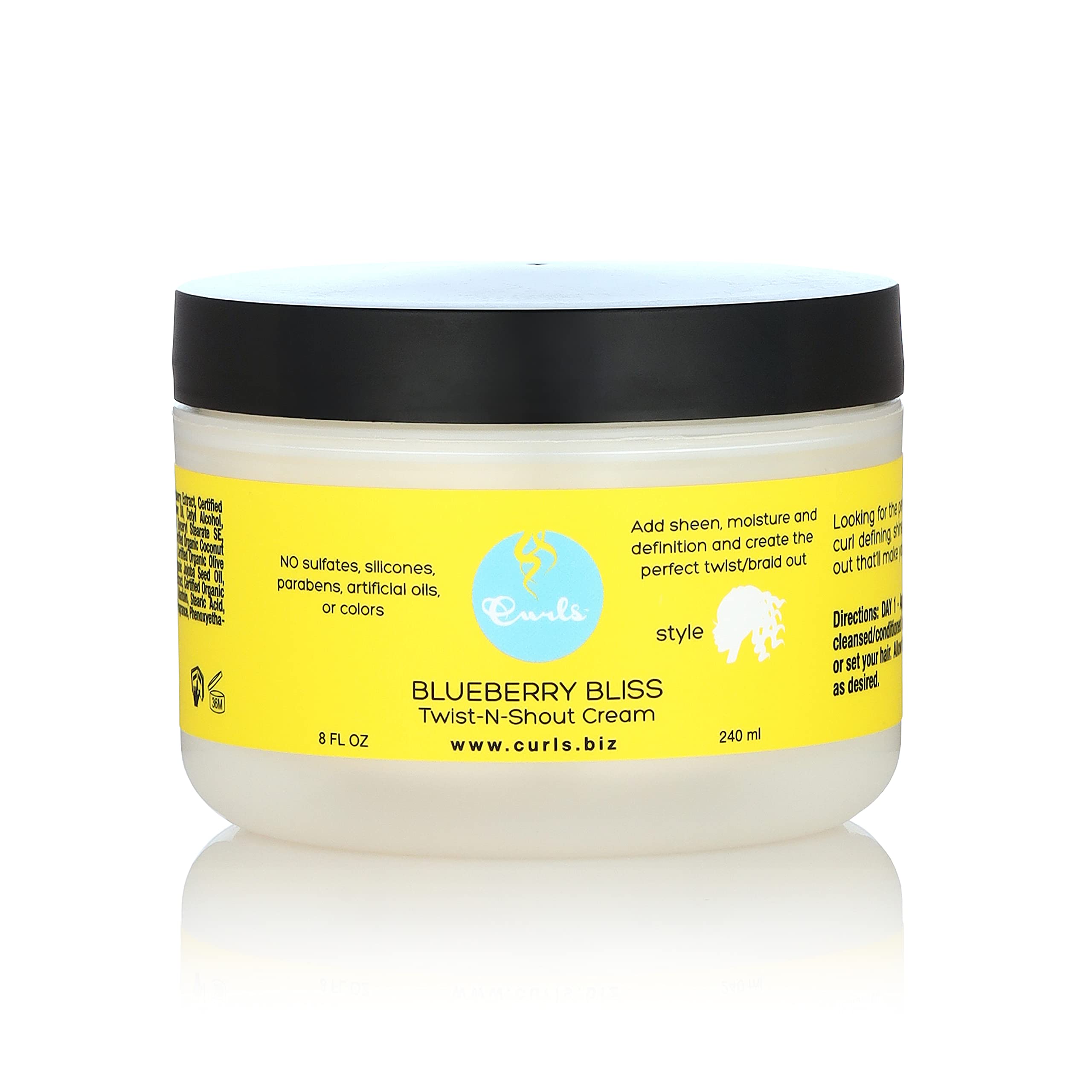 Curls Blueberry Bliss Twist-N-Shout Cream - 8 oz, for the Perfect Twist Outs and Braid Outs, for All Natural Types, Adds Sheen, 