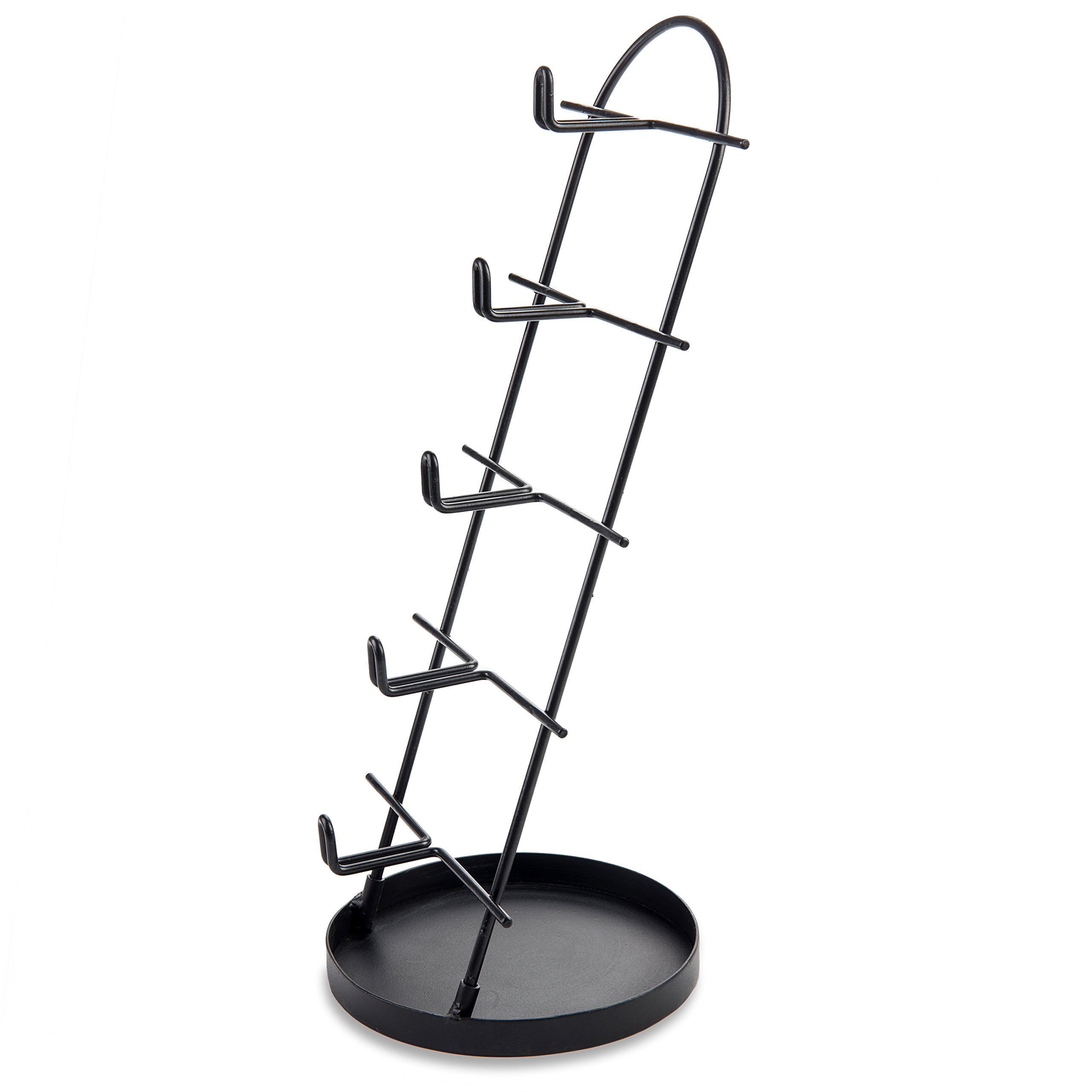 MyGift Modern Black Metal 5 Pair Sunglass Display Stand with Ring Jewelry Tray, Retail Eyewear Reading Glasses Showcase Rack