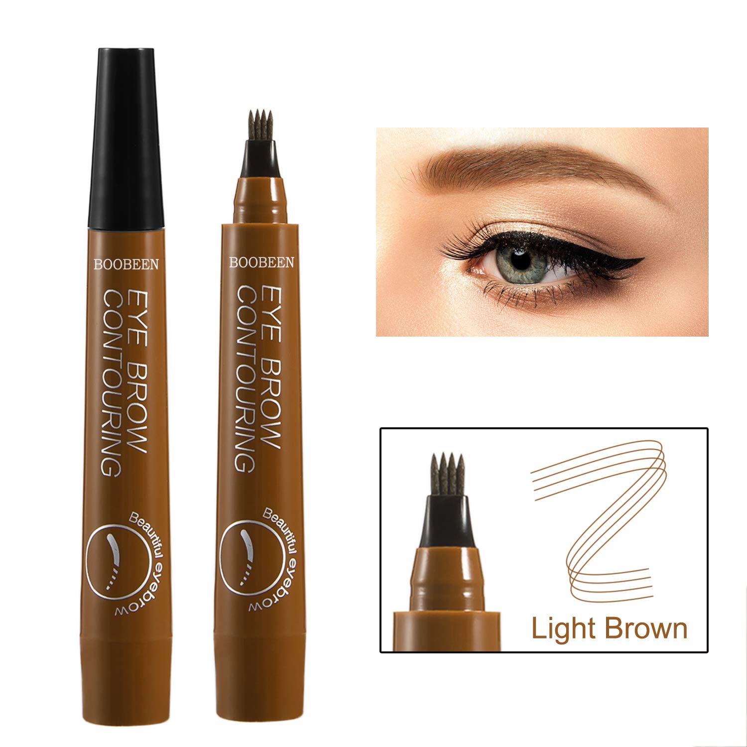 Boobeen Waterproof Eyebrow Pen - Microblading Eyebrow Pencil With A Micro-Fork Tip Applicator - Creates Natural Looking Brows Ma