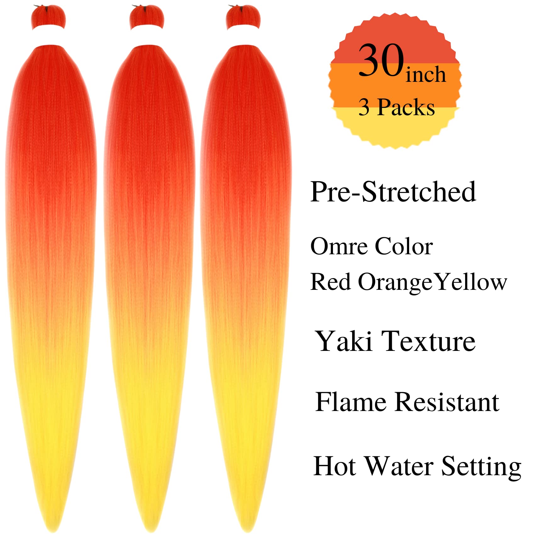 Gozill Ombre Braiding Hair Pre stretched Red Orange Yellow Non Toxic Prestretched Ez Braid Hypoallergenic Itch Free Twist Knotle
