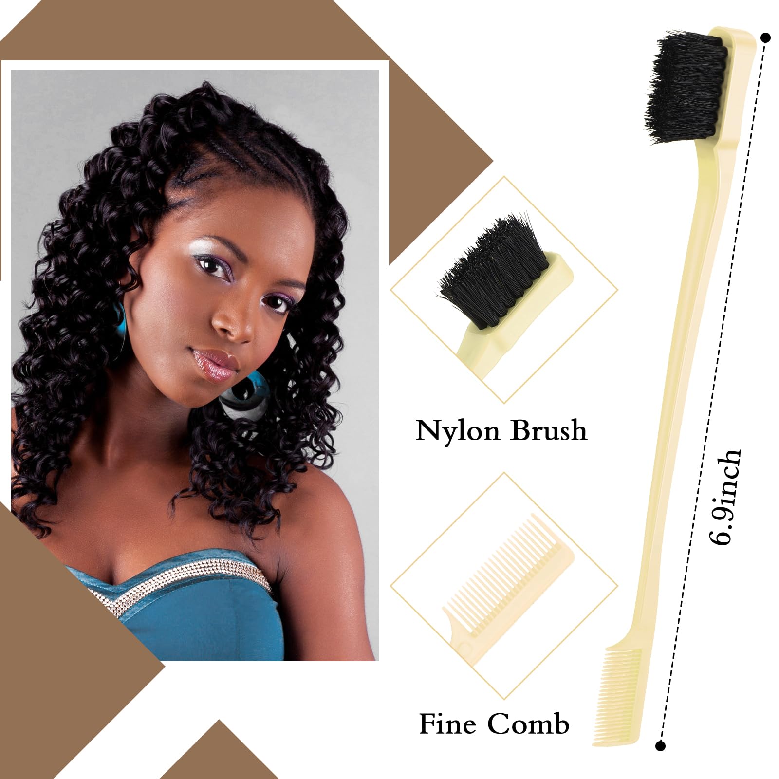 Geiserailie 3 Pcs Slick Back Hair Brush Set Bristle Brush Edge Control Teasing Comb For Women Black Hair(Beige)