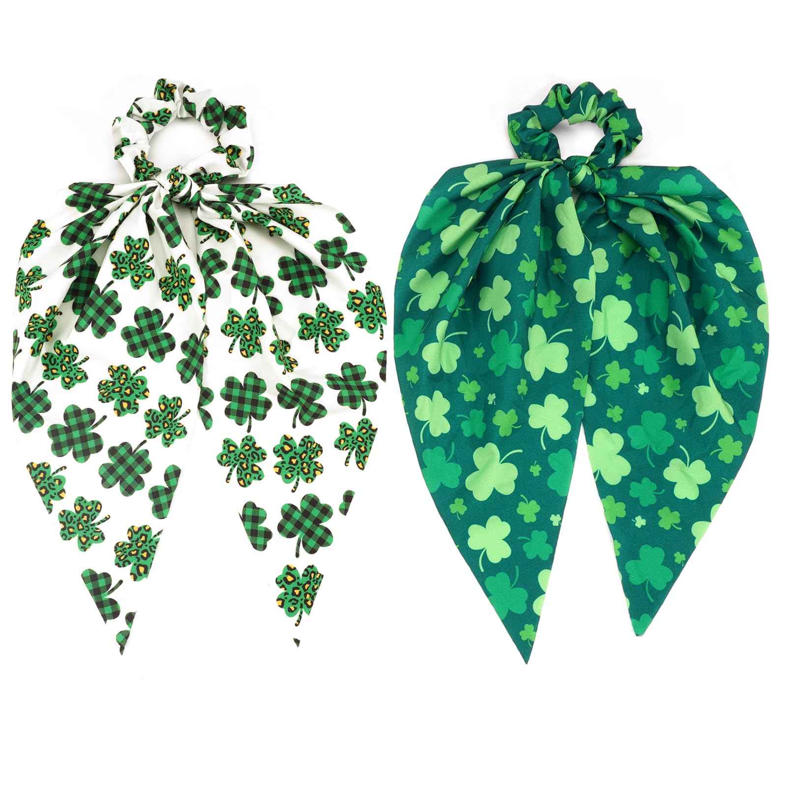 St.Patricks Day Hair Ties for Woman Girls Green Shamrock Ribbon Hair Scrunchies Elastic Irish Lucky Leaf Hair Tie St.Patricks P