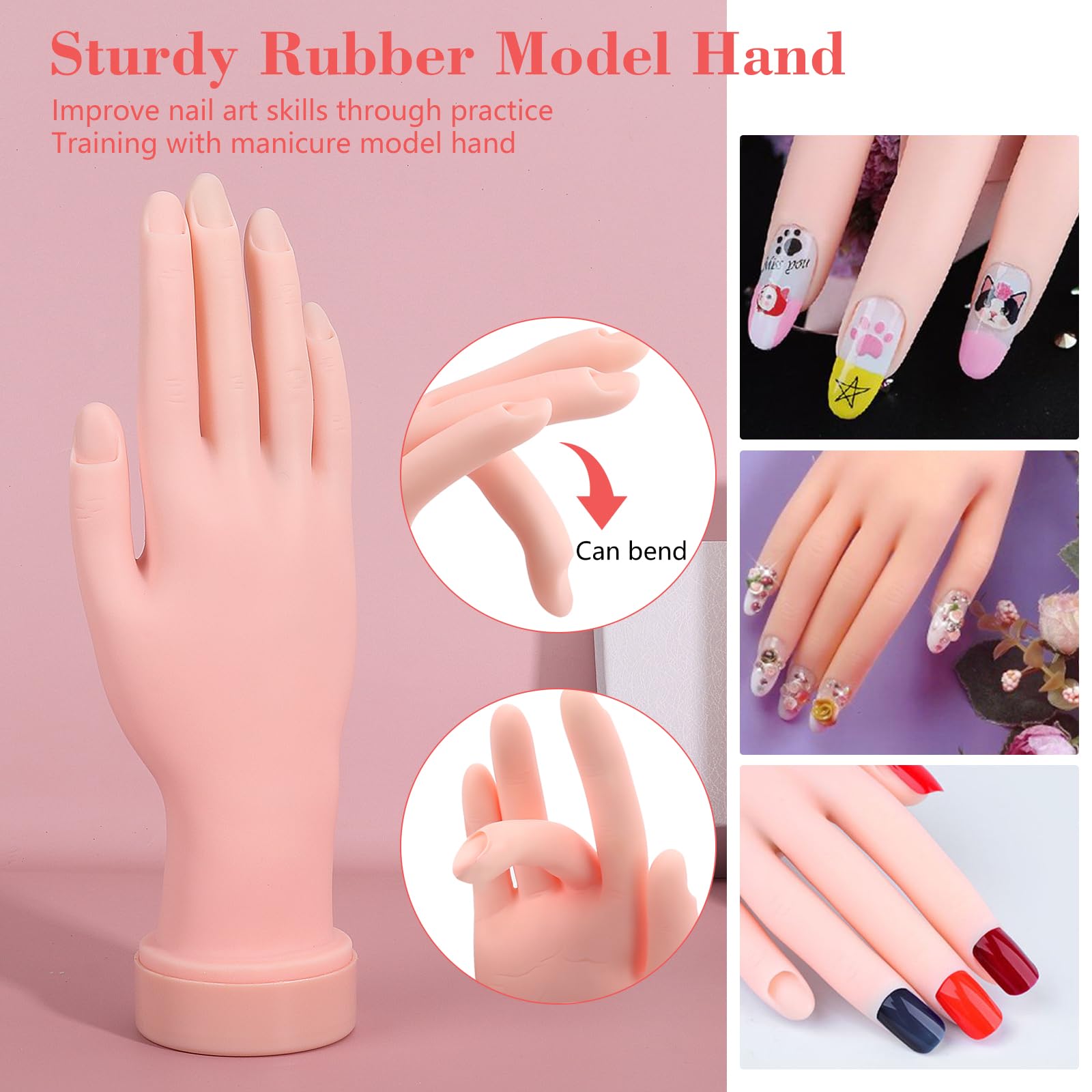 Practice Hand For Acrylic Nail Kit Professional Acrylic Set ,Nail Hand Practice Acrylic Nail Powder Brush,Nail Manikin Hand Nail