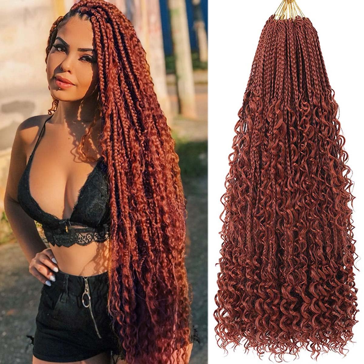 COOKOO 22 Inch Boho Box Braids Crochet Hair for Black Women 8 Packs Synthetic Knotless Goddess Box Braids Curly Ends Twist Croch