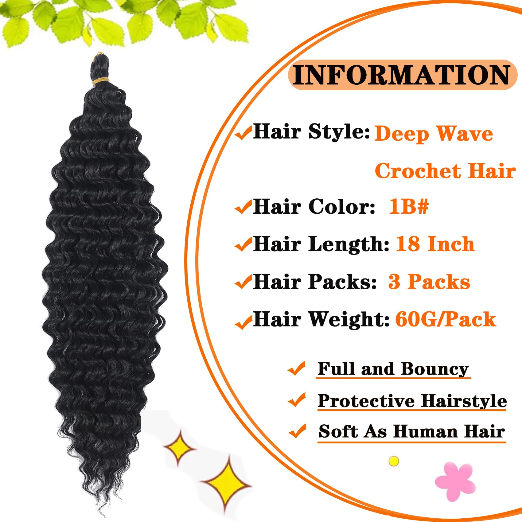 Paraglame Ocean Wave Crochet Hair 18 Inch Curly Braiding Hair 3 Packs Deep Wave Braiding Hair For Goddess Knotless Braids Natura