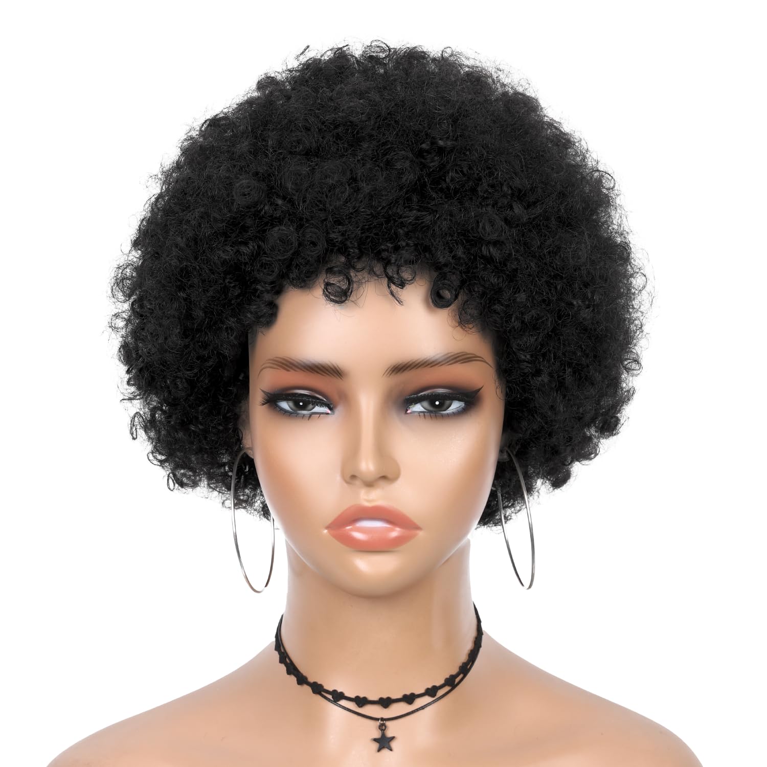 WIGER Short Human Hair Afro Kinky Curly Wigs for Black Women Pixie Cut Curly Wigs Black No Lace Curly Afro Hair African American