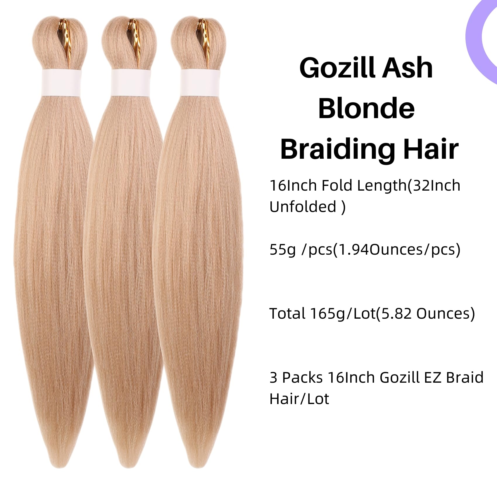Ash Blonde Braiding Hair Pre Stretched 16 Inch for Knotless Braids 24/613# Mix Synthetic Box Braiding Hair for Women