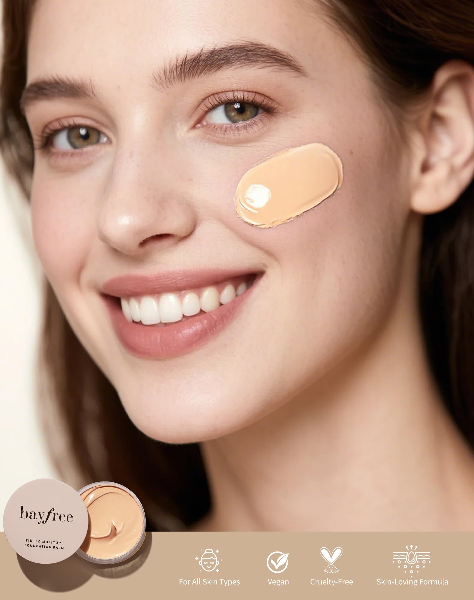 bayfree Tinted Moisture Foundation Balm, All-Day Wear Full Coverage Foundation, Hydrating & Weightless, Sweatproof & Humidity-Re
