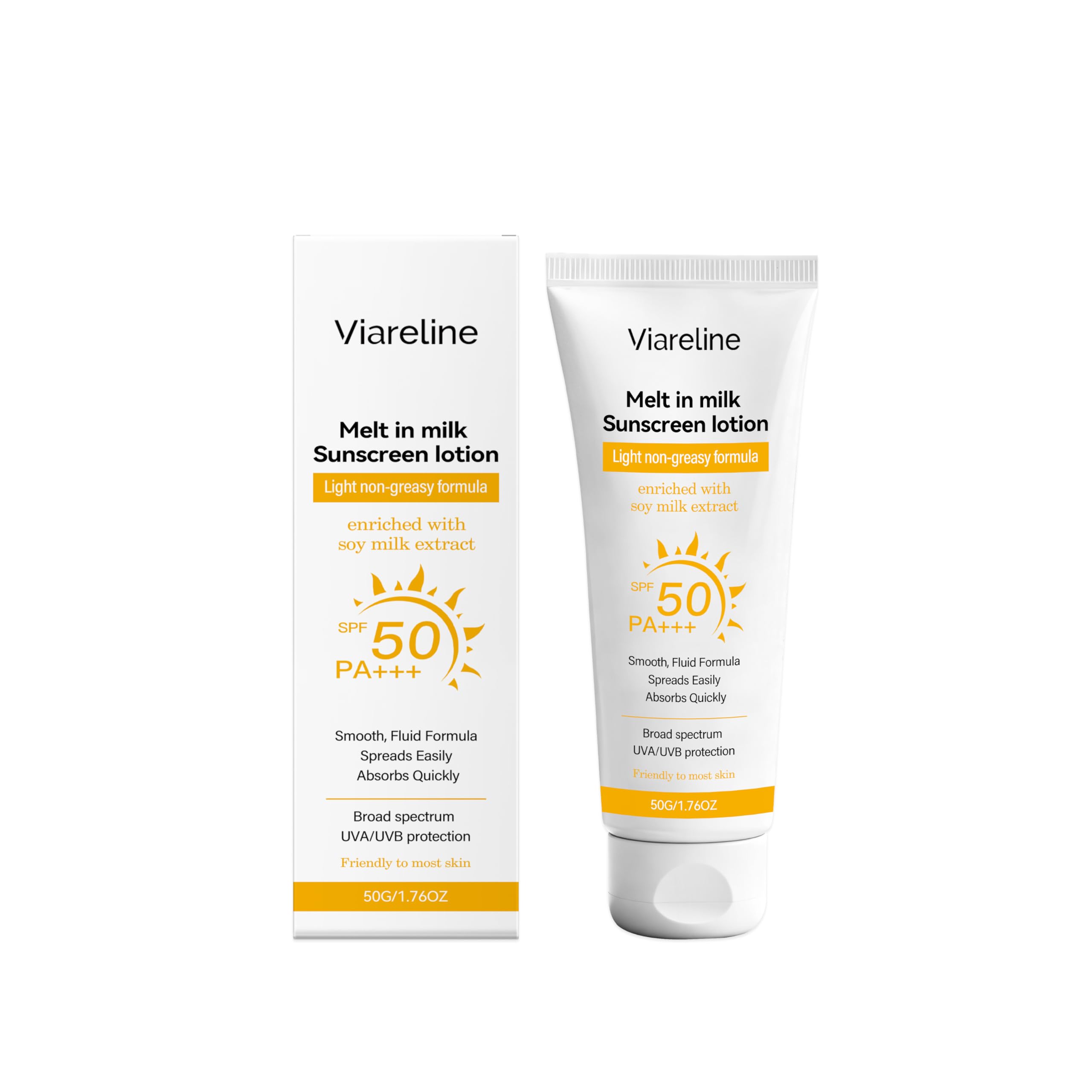 Viareline Melt in Milk Sunscreen Lotion, SPF 50 PA+++, Broad Spectrum UVA/UVB, Lightweight NonGreasy, Hydrating Matte Finish, 1