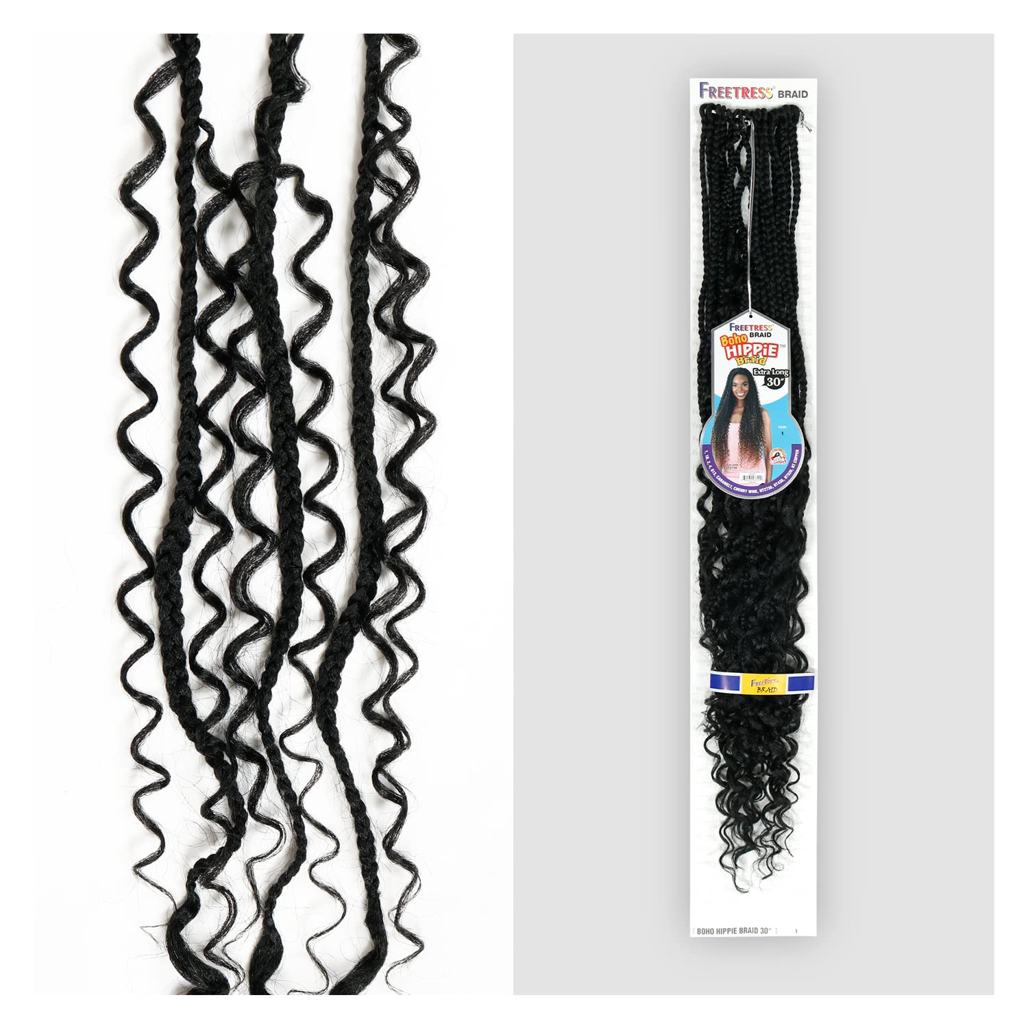 FreeTress Synthetic Hair Crochet Braids Boho Hippie Braid 30 (1-pack, 1B)