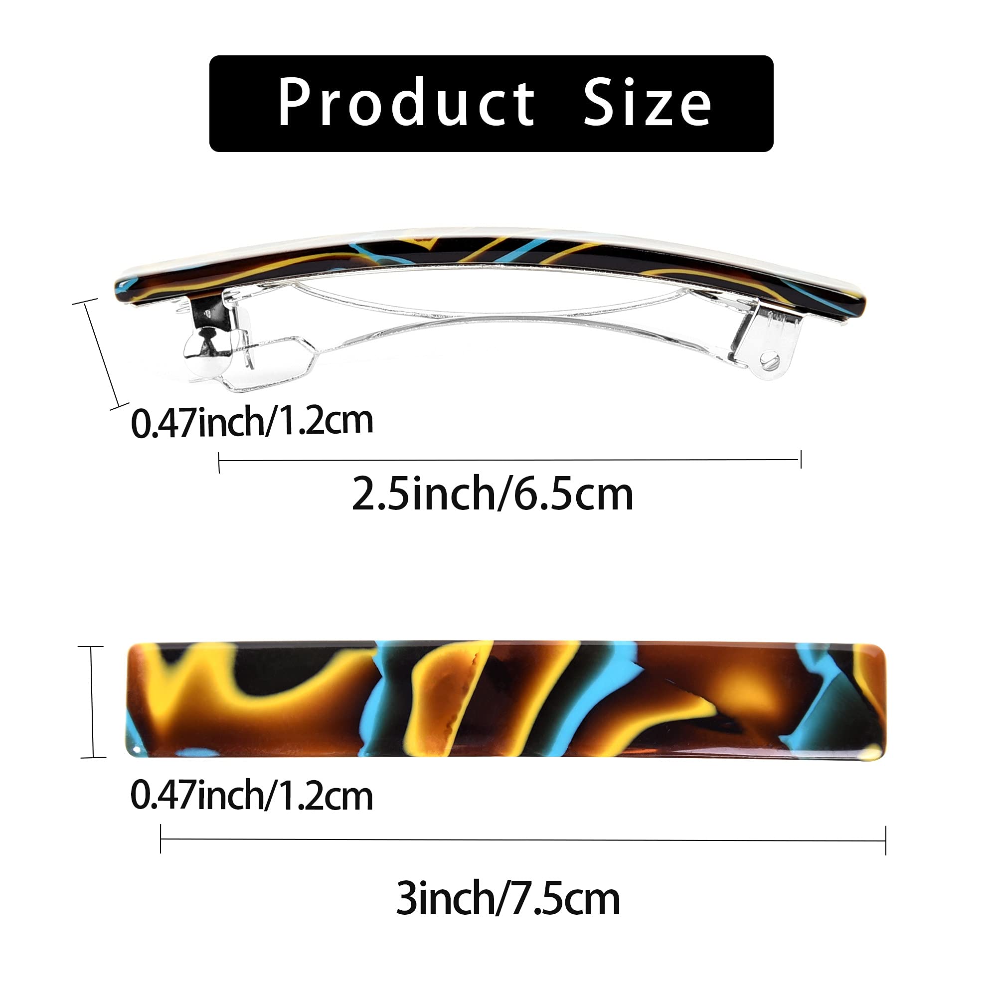 3 Pcs Womens Hair Barrettes Tortoise Cellulose Acetate Barrettes Small French Barrettes Automatic Hair Clips