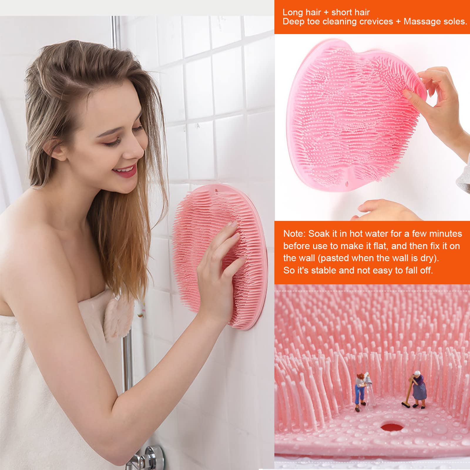 Vophia 2 Pack Shower Back & Foot Scrubber,Wall Mounted Back Scrubber Silicone Bath Massage Cushion Brush With Suction Cups,Bathr