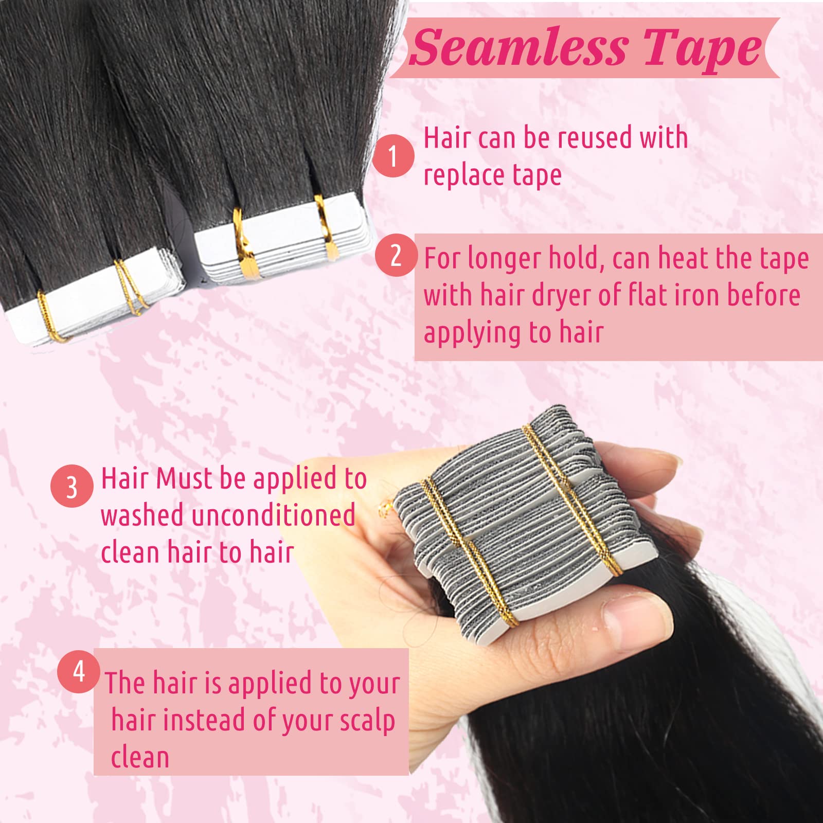 Yaki Tape In Hair Extensions Human Hair Black Yaki Straight Extensions Tape Ins 40 Pieces 100G Seamless Double Sided 100% Remy H