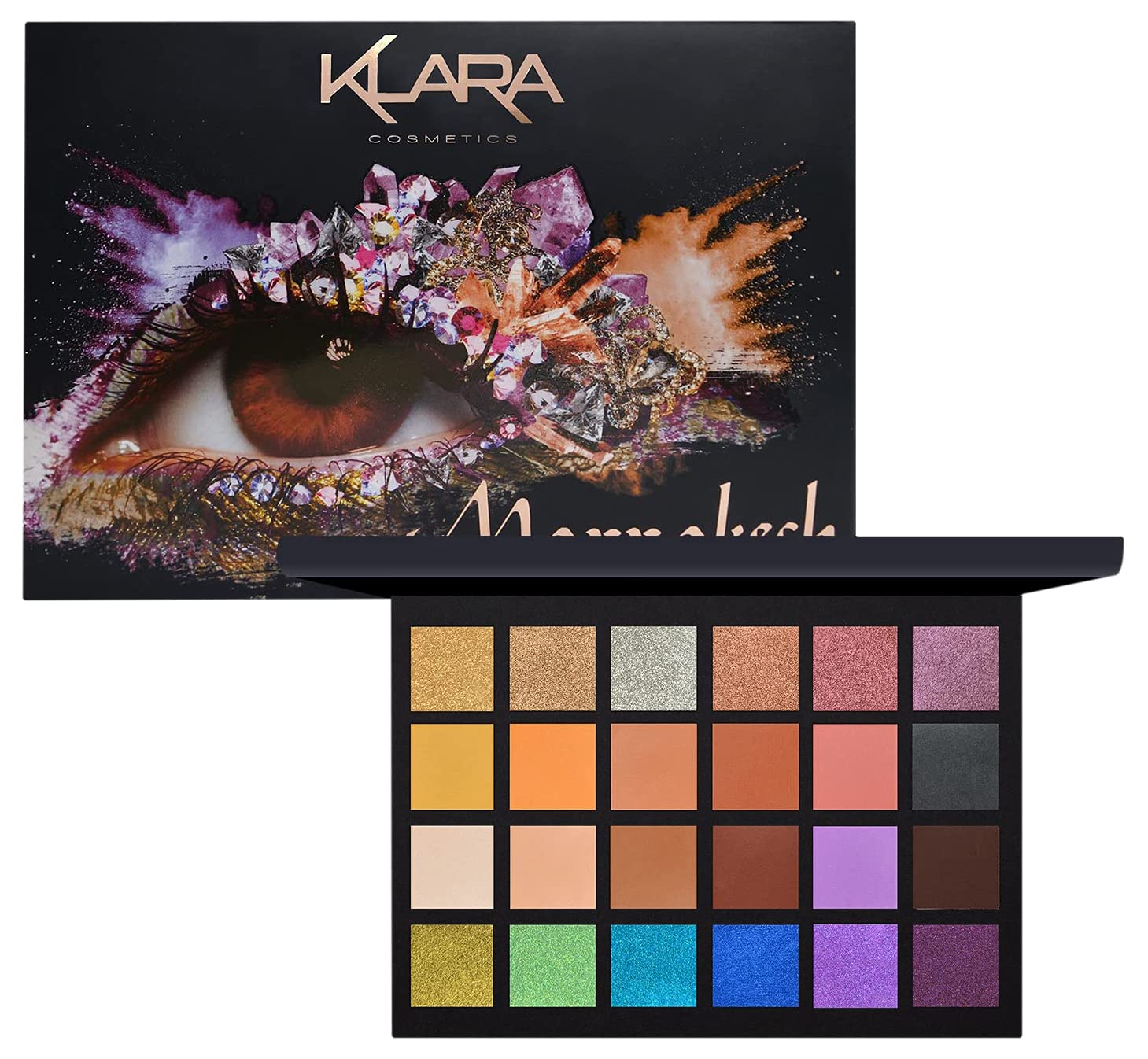Klara Cosmetics 24 Shade Eyeshadow Palette - Festive Luxury Vibrant Bold Full-Color Pigment Long Lasting Matte Shimmer Eye Shado