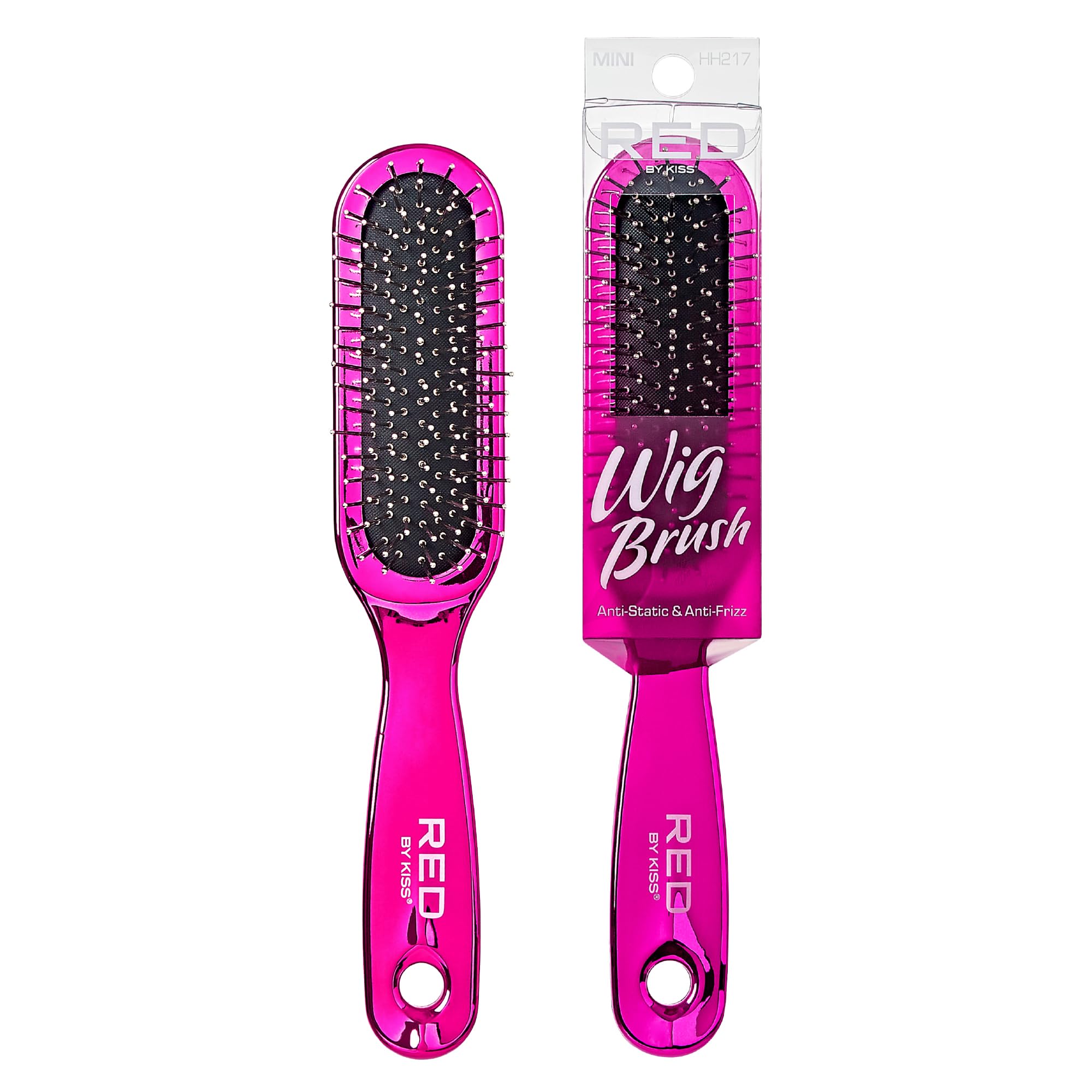 RED by Kiss Anti-Static & Anti-Frizz Wig Brush with Stainless Steel Knot-Free Bristles for Easy Detangling, Smooth Hair & Wigs W