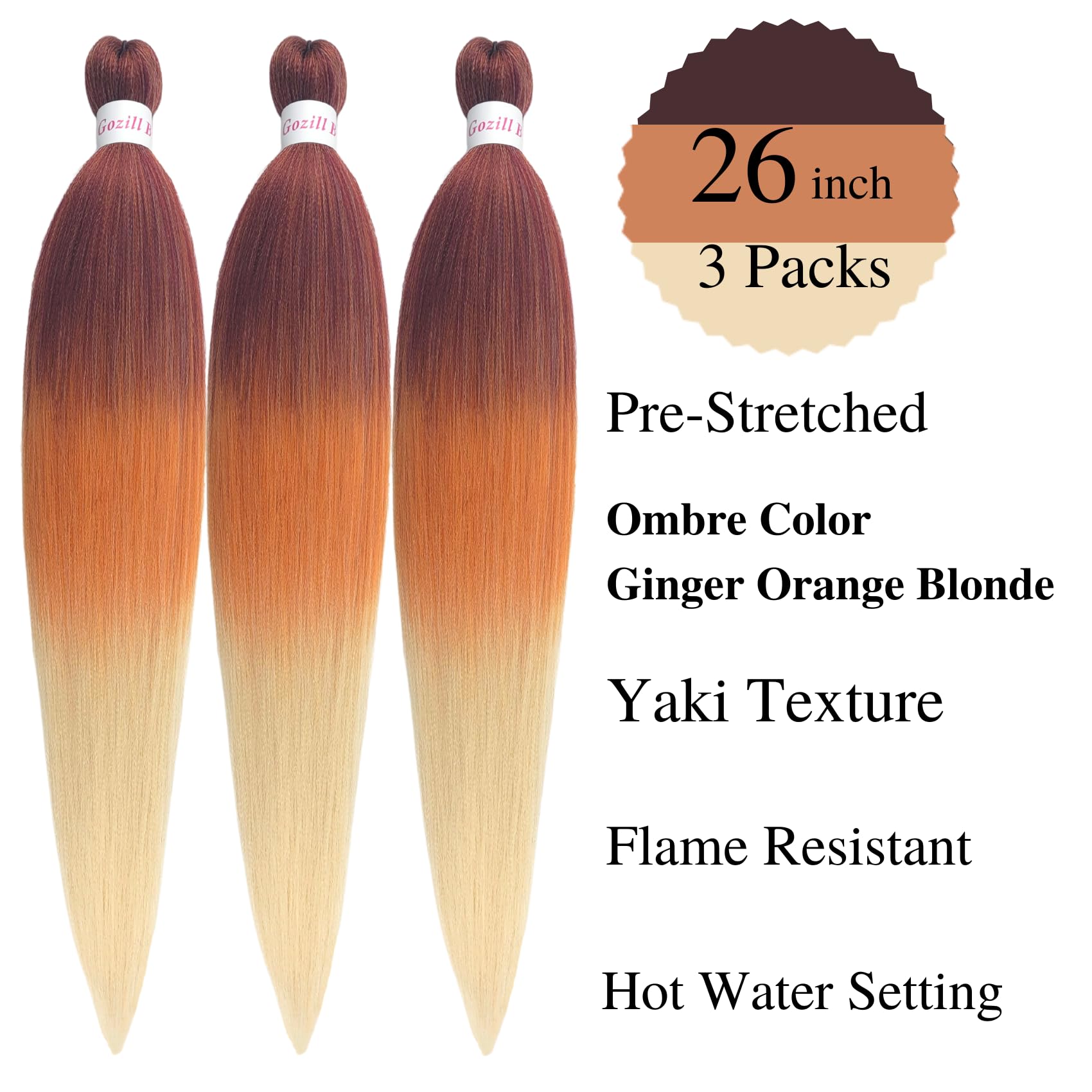 Gozill Ombre Baiding Hair Pe Sretched Ginger Golden Blonde Kanekalon Prestretched Braiding Hair Micro Ez Braid Hypoallergenic Co