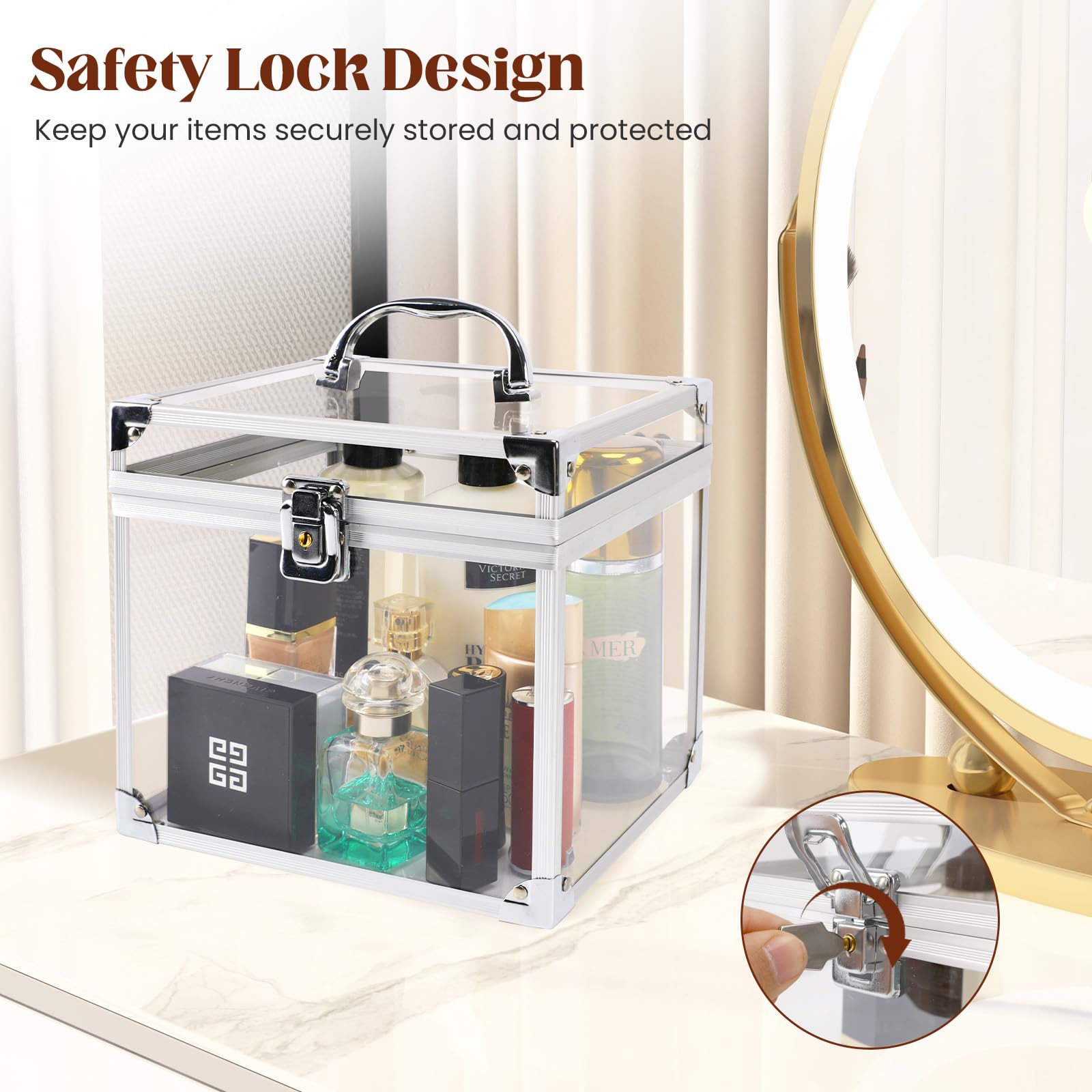 Donghome Crown Box, Clear Makeup Case,Cosmetic Organizer, Large Capacity Transparent Acrylic Artists Display Case For Vanity,Bat